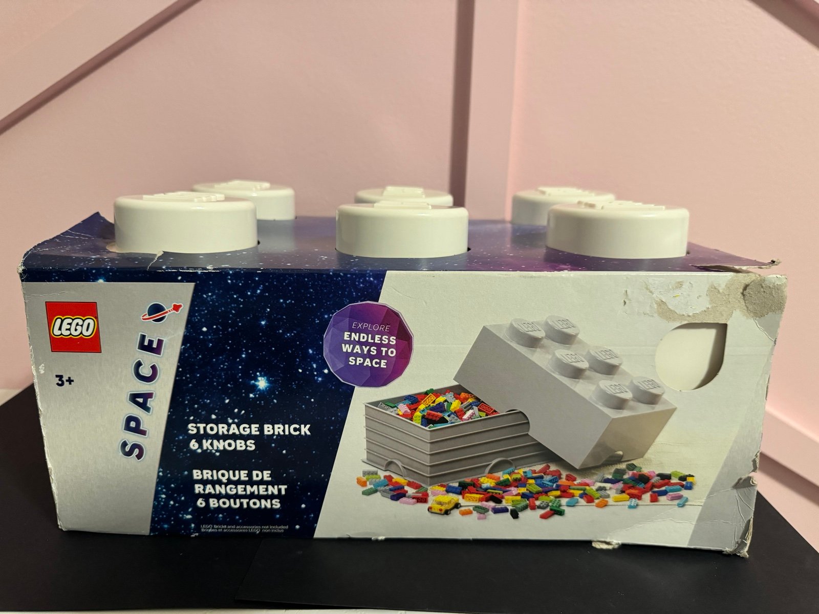 NEW LEGO SPACE THEME STORAGE BRICK & KNOBS BOX TARGET EXCLUSIVE CONTAINER WHITE