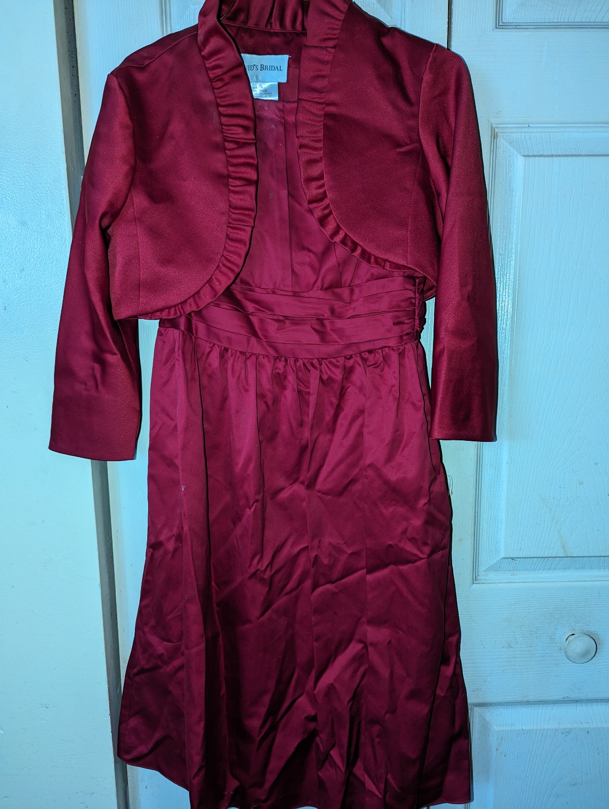 2 PC David's Bridal bridesmaid dress red dress with jacket sz Small pre owned