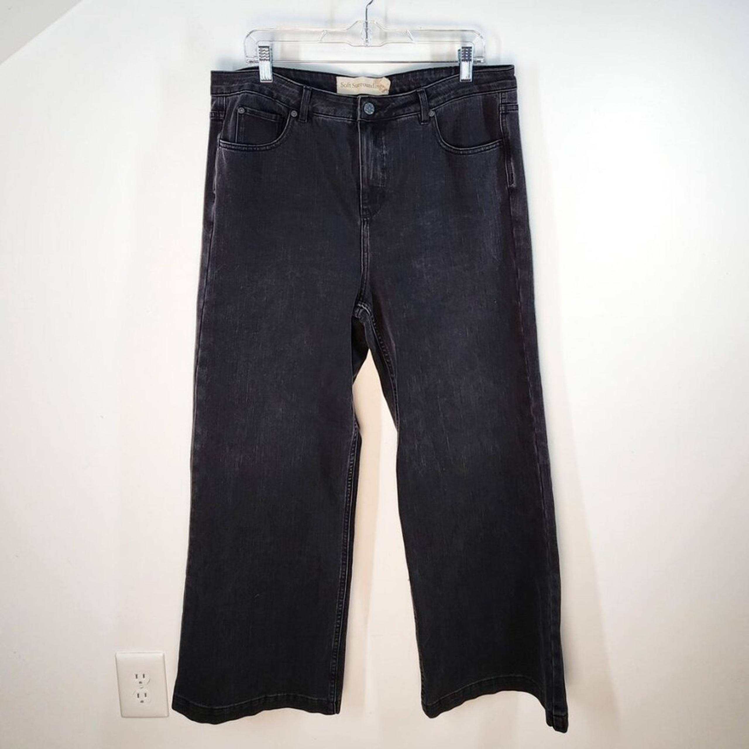 Soft Surroundings Black High Rise Wide Leg Denim Jeans Size 10/12 Trendy Comfort