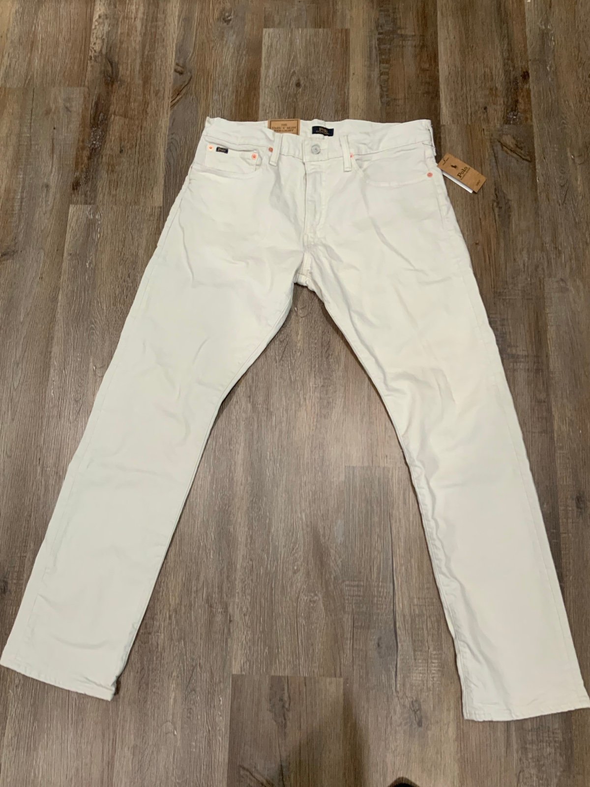 Polo Ralph Lauren Varick Slim Straight Button Fly Jeans White Denim Men 33 x 32