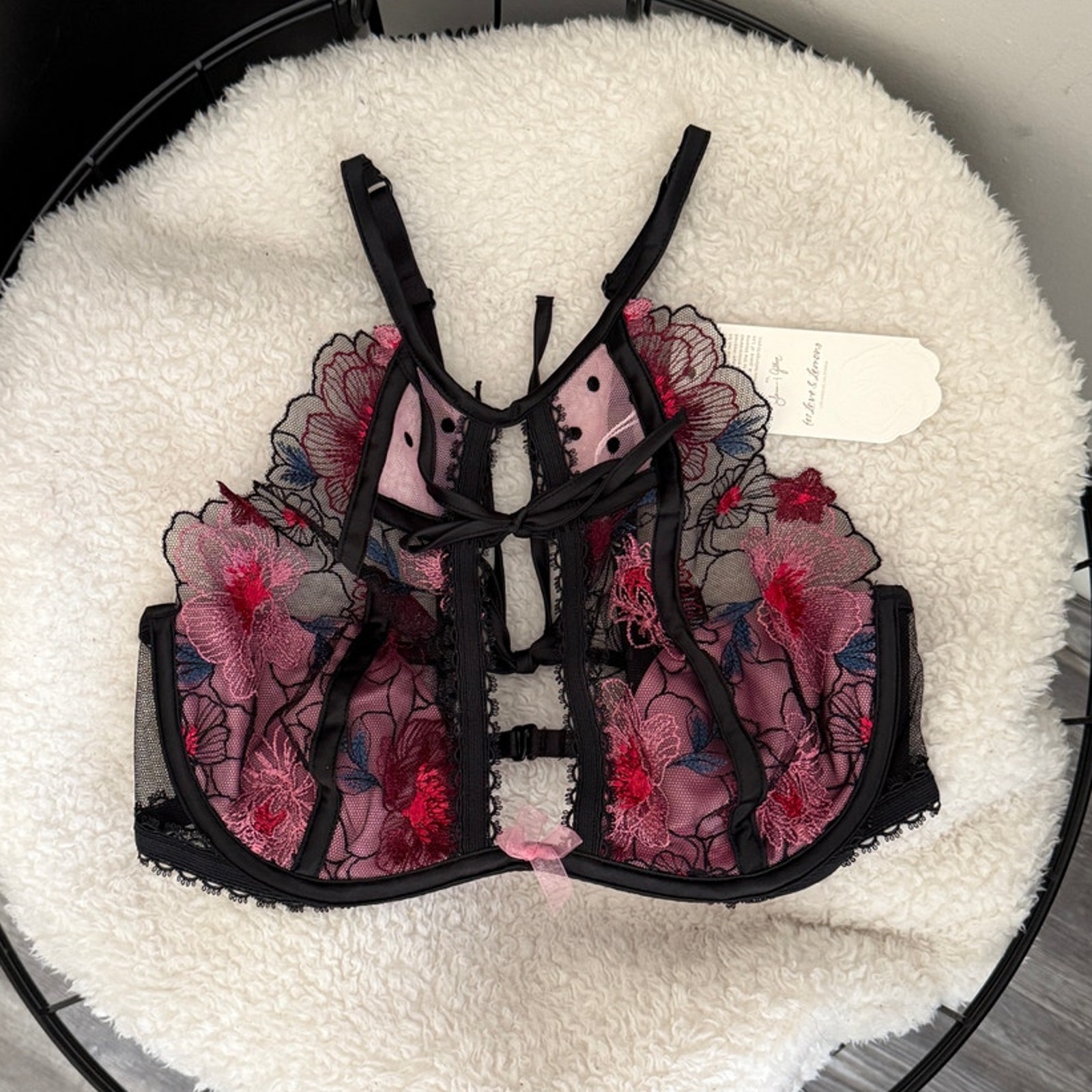 For Love & Lemons Zinnia Embroidered High Neck Bra