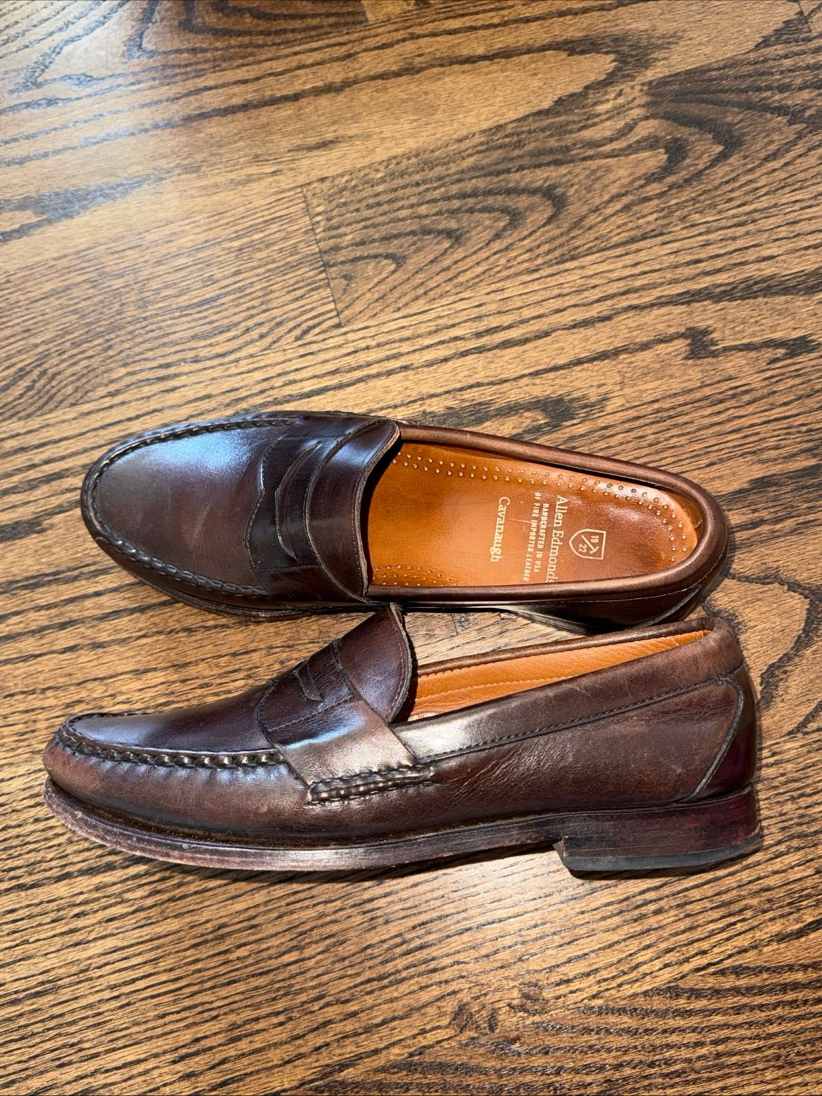 Allen Edmonds Mens 8.5 E Cavanaugh Pinch Penny Loafers Brown Leather Dress Shoes