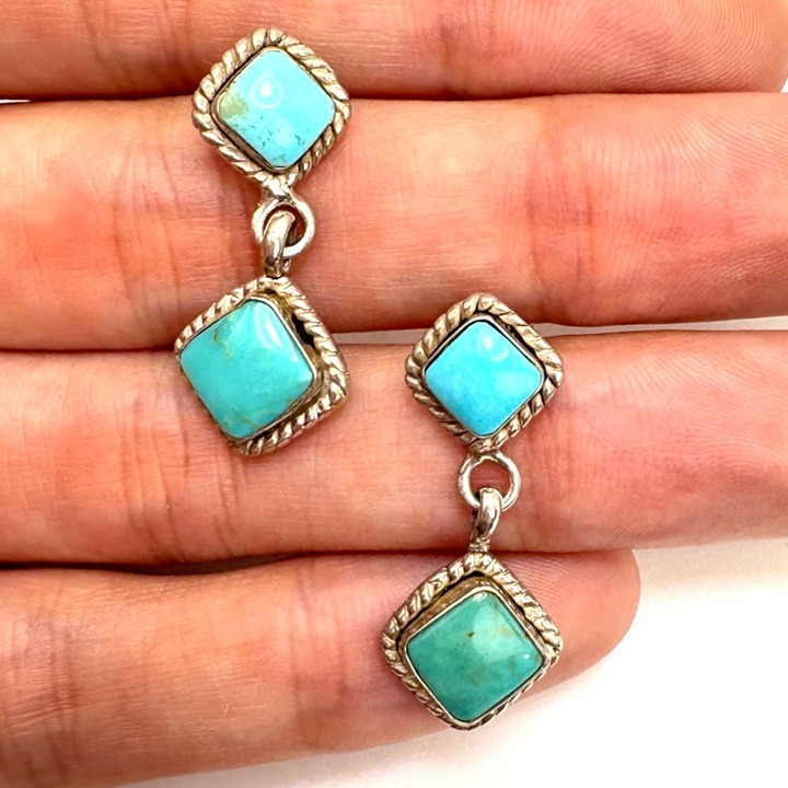 VTG Carolyn Pollack Q.T. Sterling Silver 925 Turquoise Dangle Earrings 1.25 L