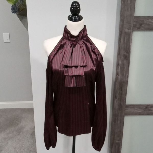 Lip Service  l/s cold shoulder black & burgandy stripe Blacklist blouse size L