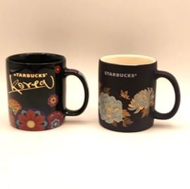 Starbucks Korea Demitasse Demi Espresso Cups 3oz Set of 2 Mugs Floral 2016