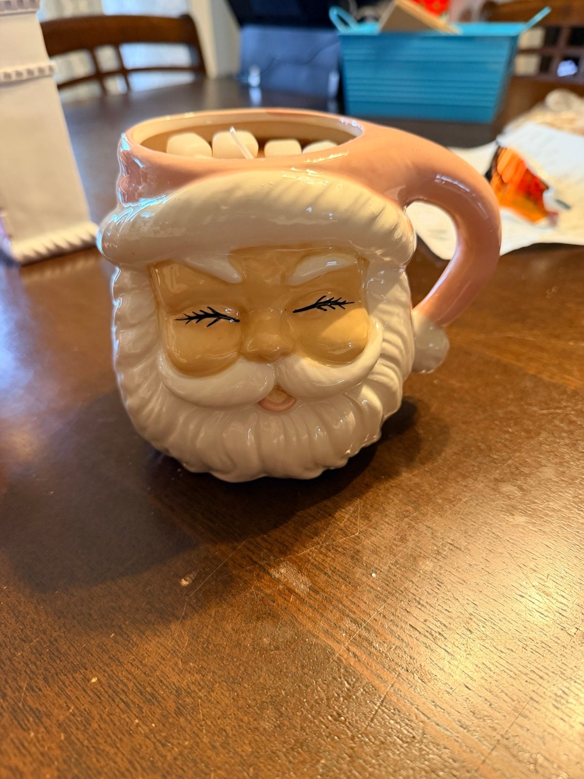 Santa hot cocoa mug pink Christmas new candle