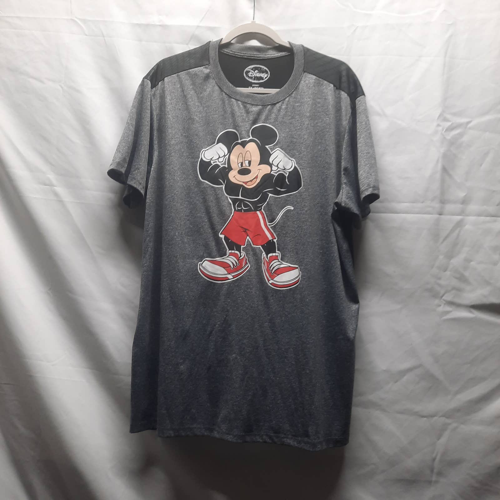 NWOT Disney Muscles Mickey Mouse Gray Black Short Sleeve Graphic Print Shirt 2XL