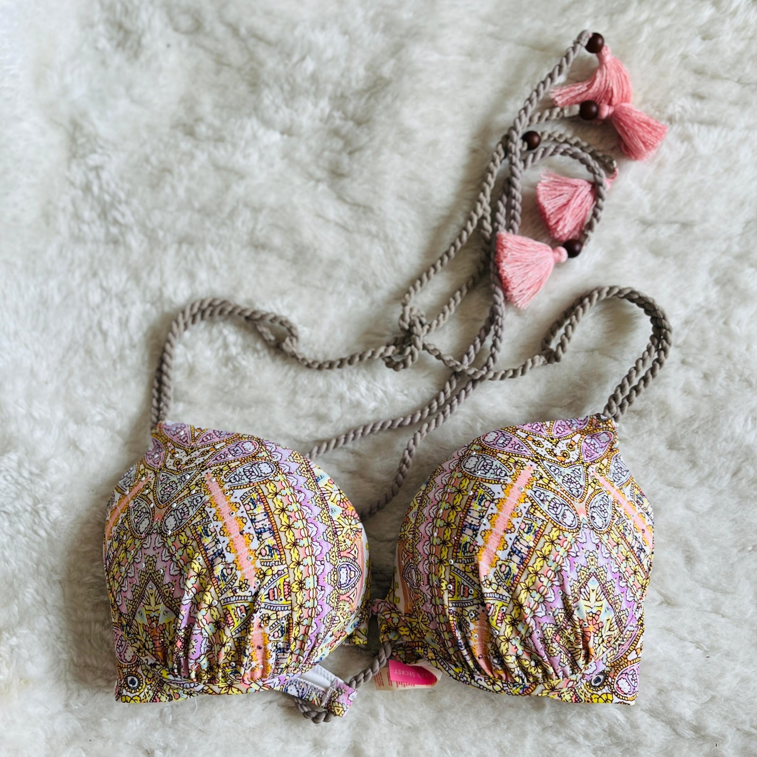 *2/$20* Victoria’s Secret | Rhinestone Halter Tie Push Up Bikini Top | 36C
