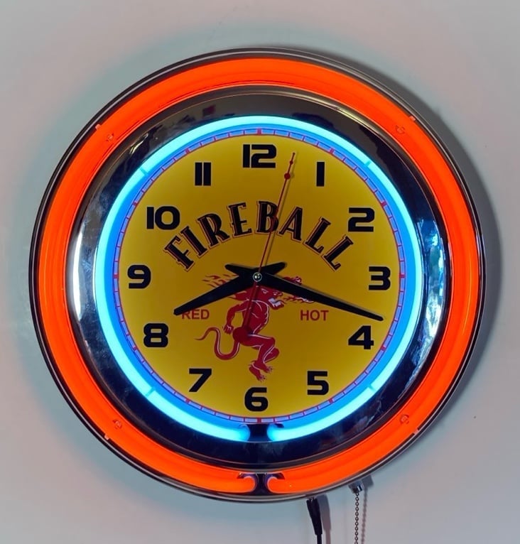 Fireball Whiskey logo double ring neon clock