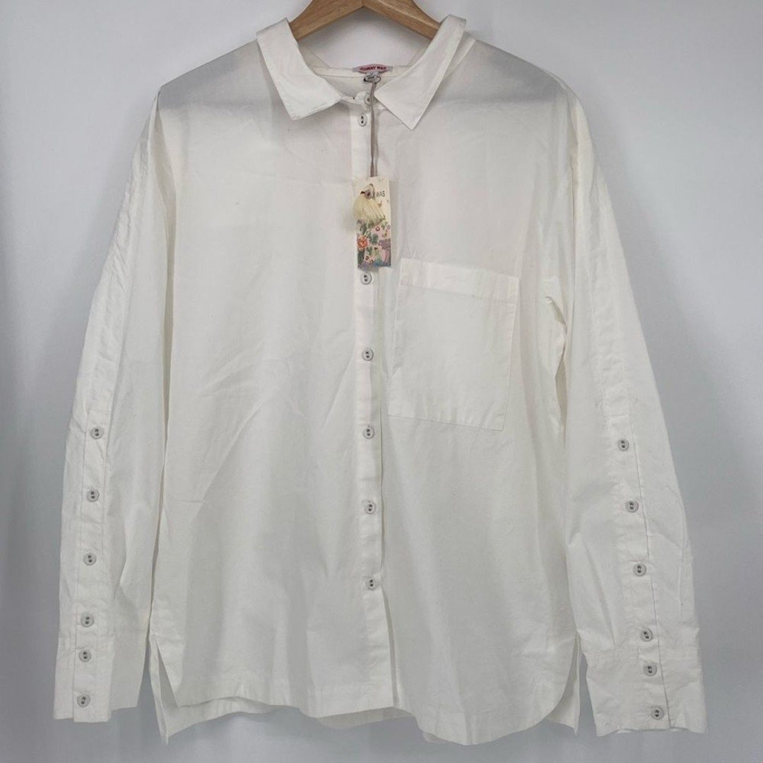 Johnny Was Poplin Relaxed Pocket Button Down Shirt Medium