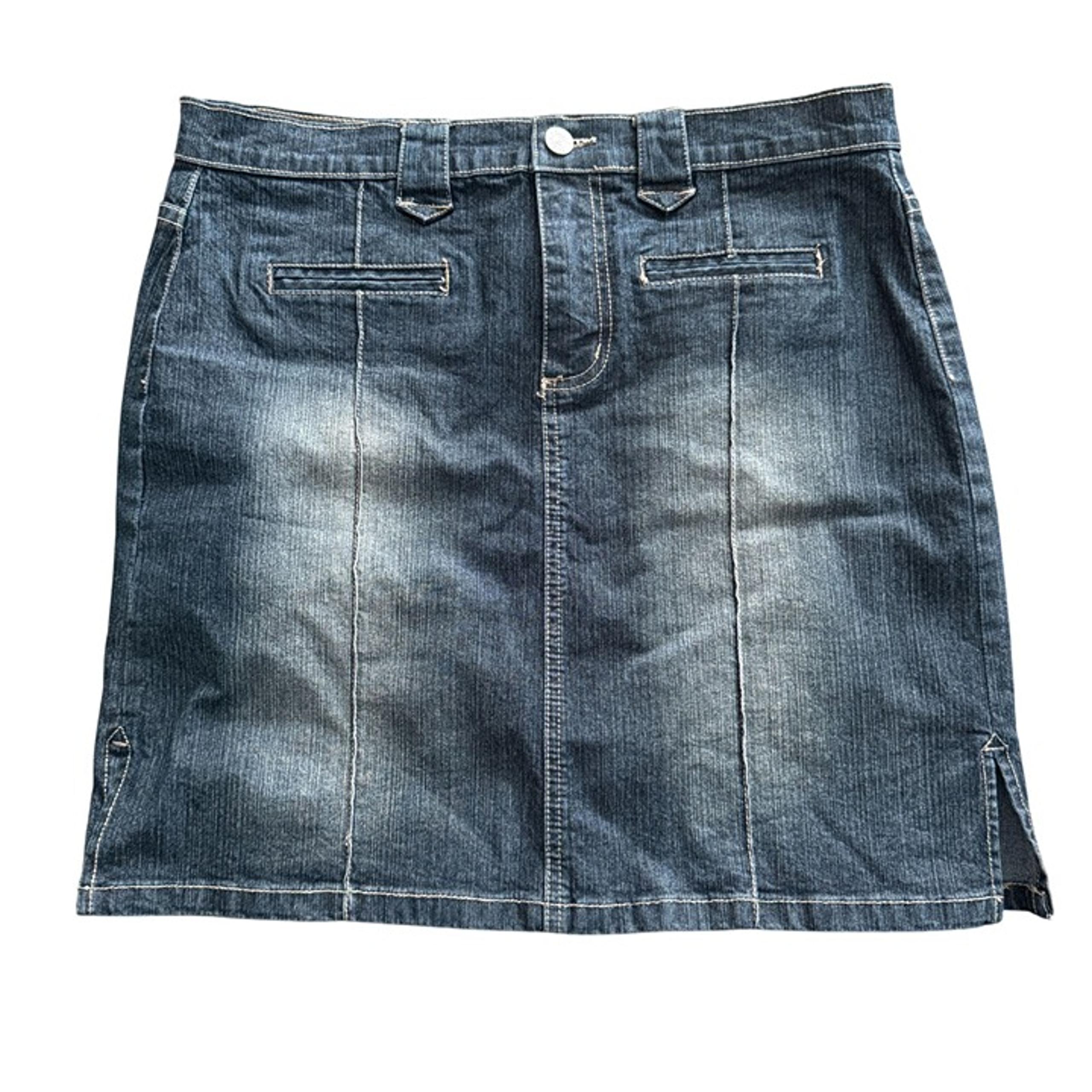 Vintage Z. Cavaricci Denim Mini Skirt Size 9 Y2K Style Front Pockets Side Slits