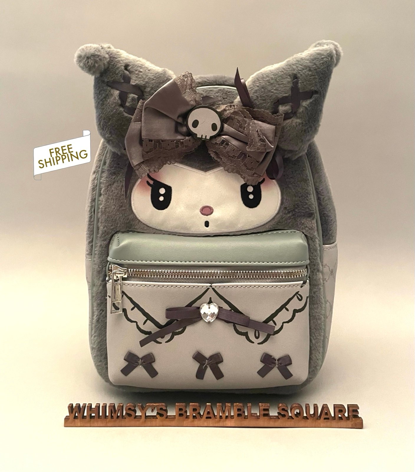 Kuromi Plush Lolita with Bows Mini Backpack NWT