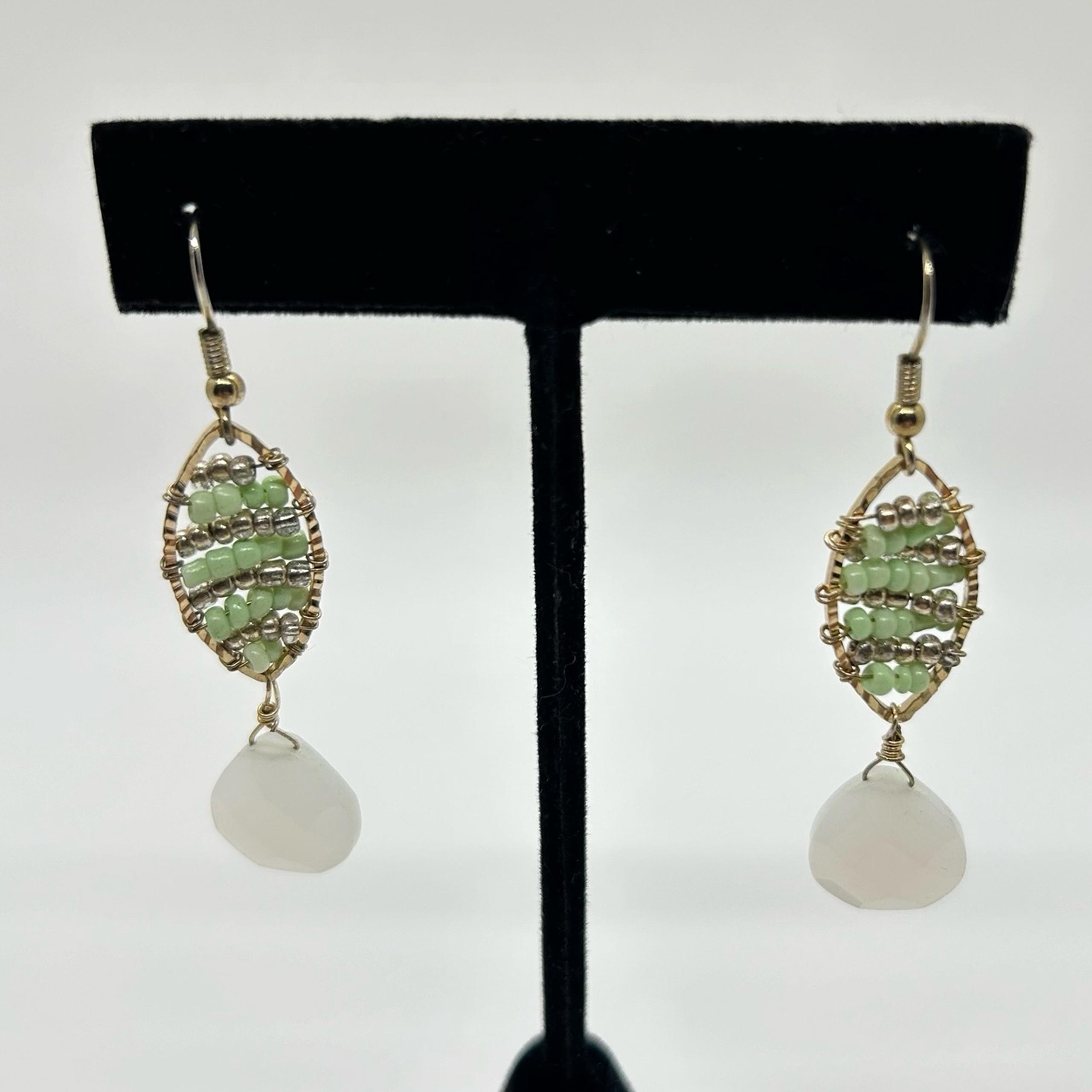 World Market Mint Green and Gold Beaded Drop Dangle Earrings