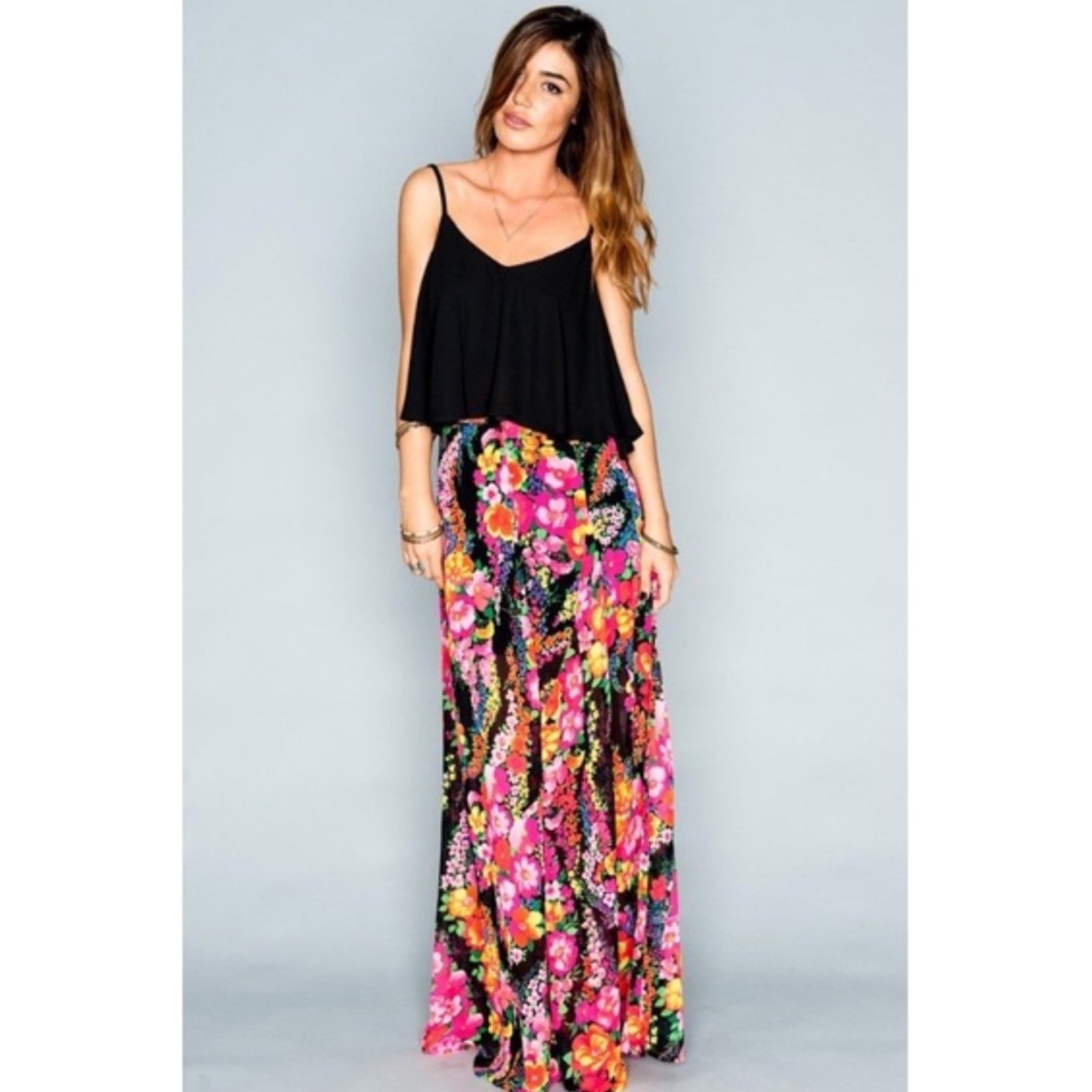 SHOW ME YOUR MUMU Princess Di Fluorescent Floral maxi A line skirt sz M