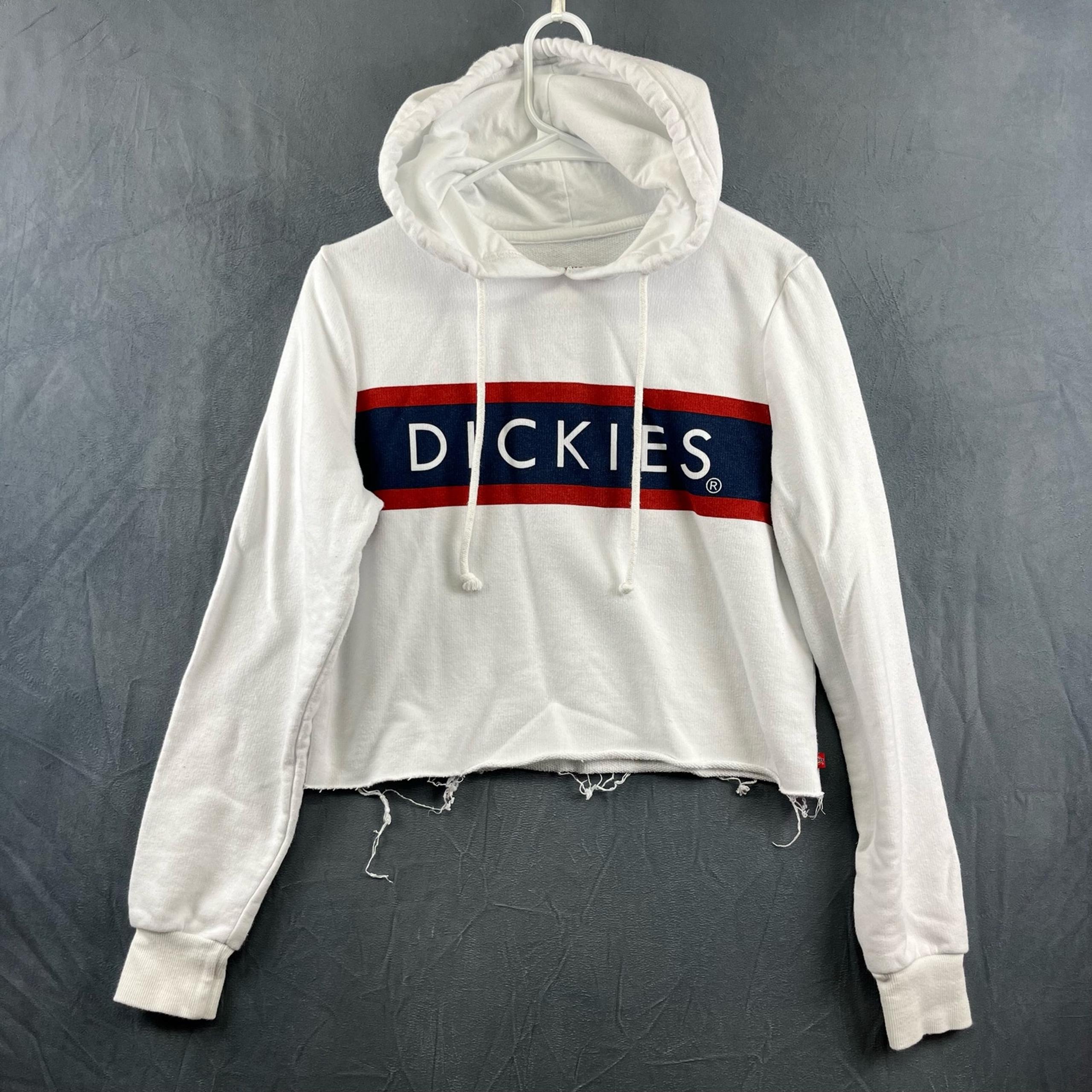 Dickies Raw Hem Crop Top Hoodie Sweatshirt Center Logo Skater Y2K Women's Medium