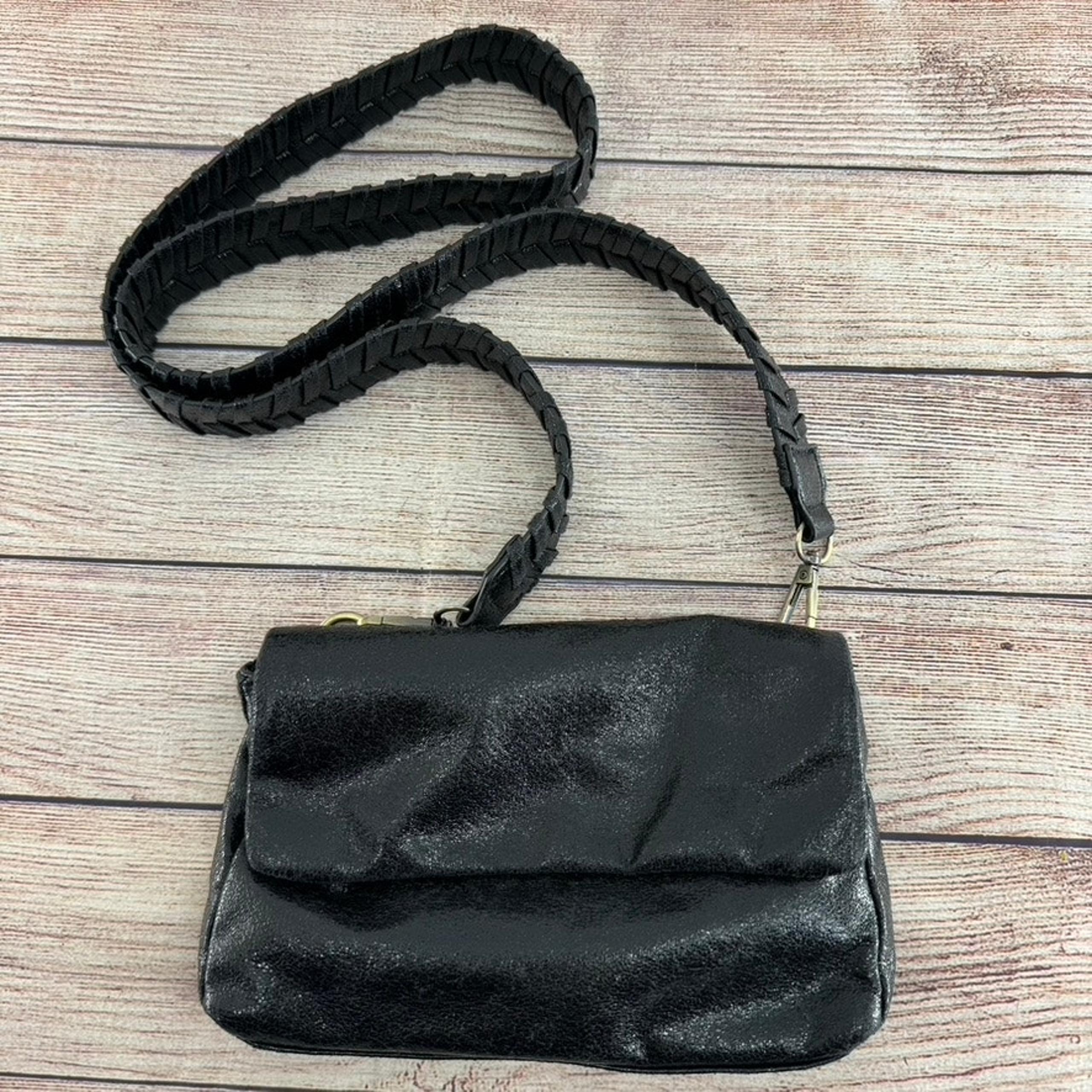 Anthropologie Mini Crossbody Bag Black Glitter Metallic