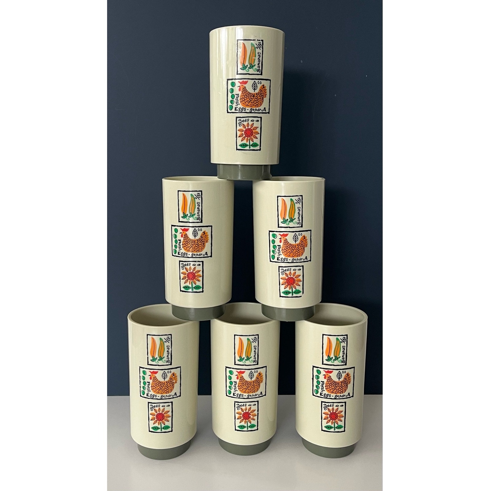 Vintage Farmers Market Loma Industries Tumblers - set pf 6