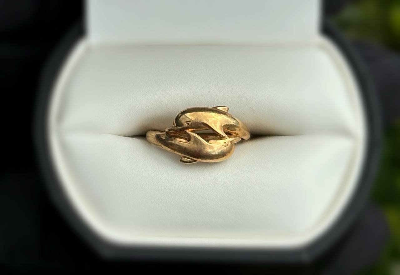 Jewelry 14k solid yellow gold dolphin ring sz 5.00
