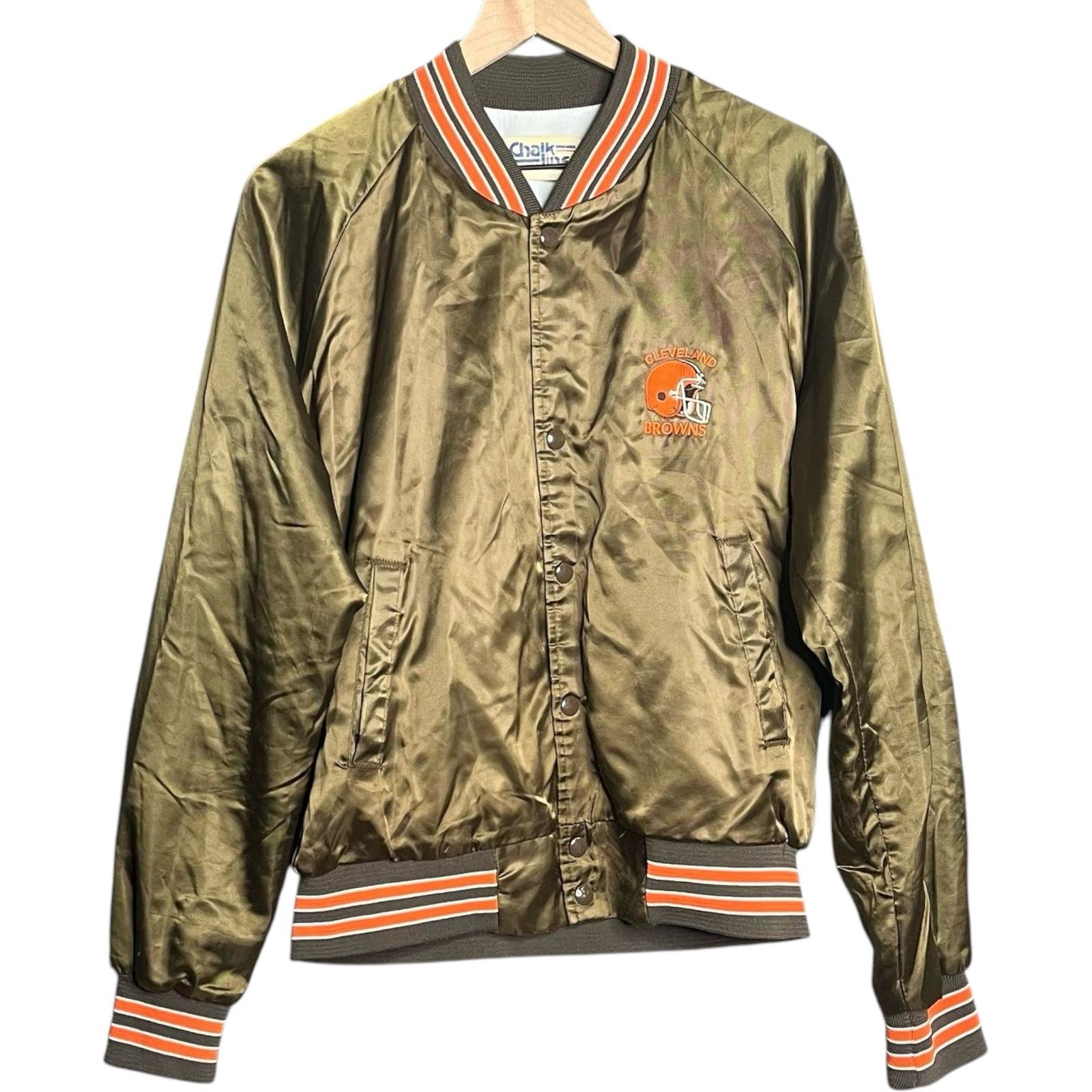 Vintage 90’s Cleveland Browns Satin Bomber Varsity Jacket Chalk Line Size Large