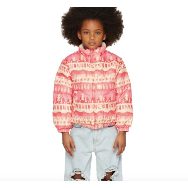 Helmstedt SSENSE Maisema Jacket Kids Sherpa Puffer Pink Landscape Print NWT 6 yr