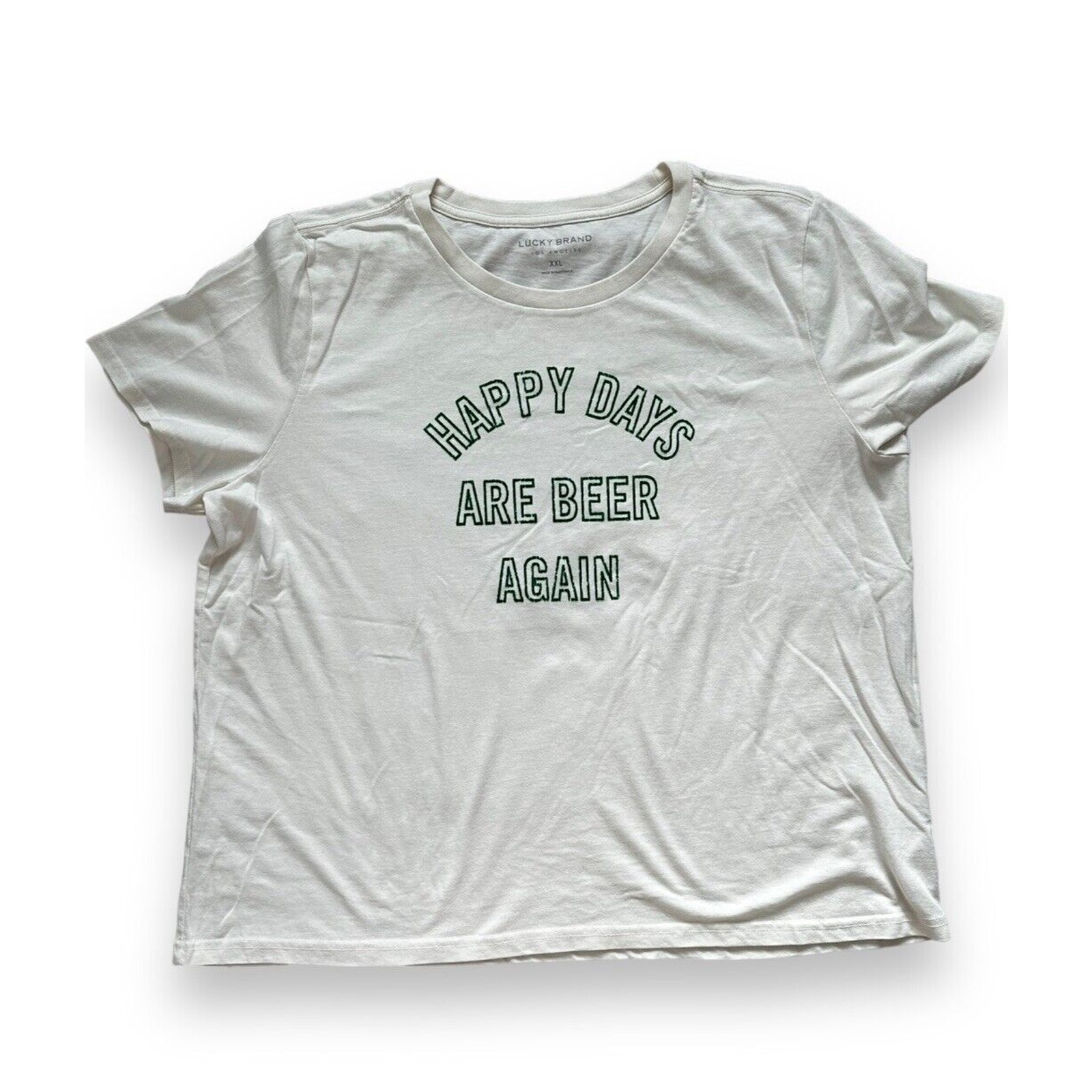 New Lucky Brand Women's Happy Days Are Beer Again T-Shirt White Green XXL NLA