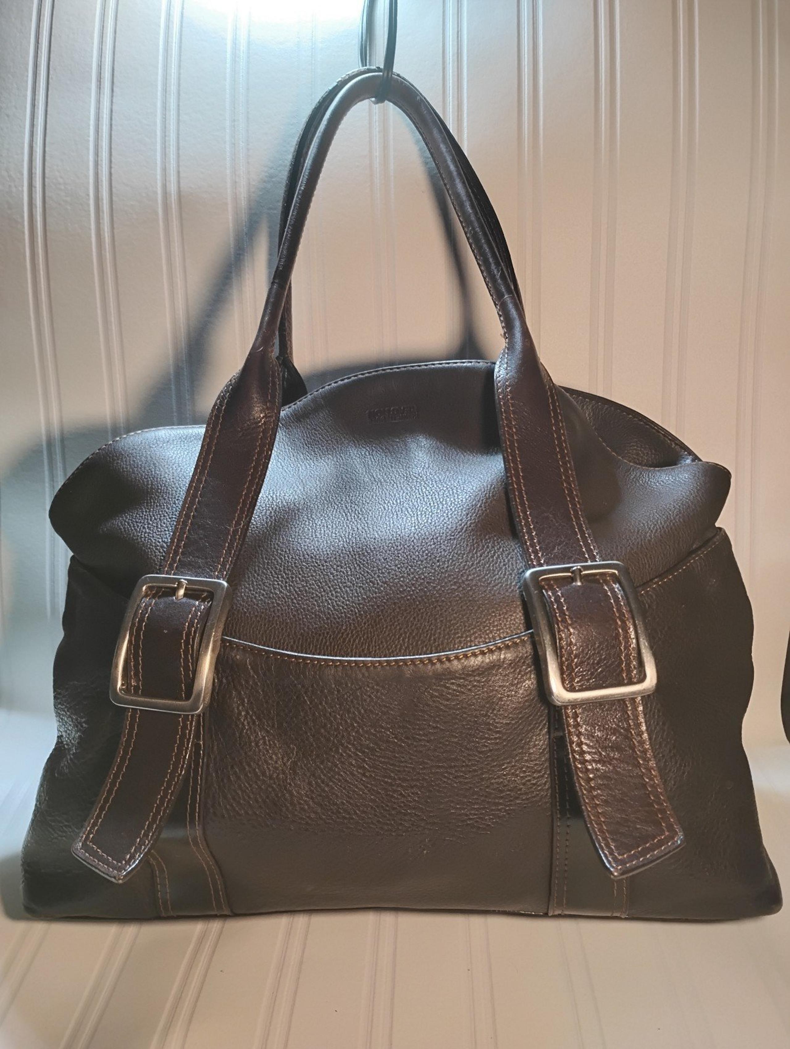KENNETH COLE REACTION DEEP  BROWN PEBBLED LEATHER SHOULDER BAG