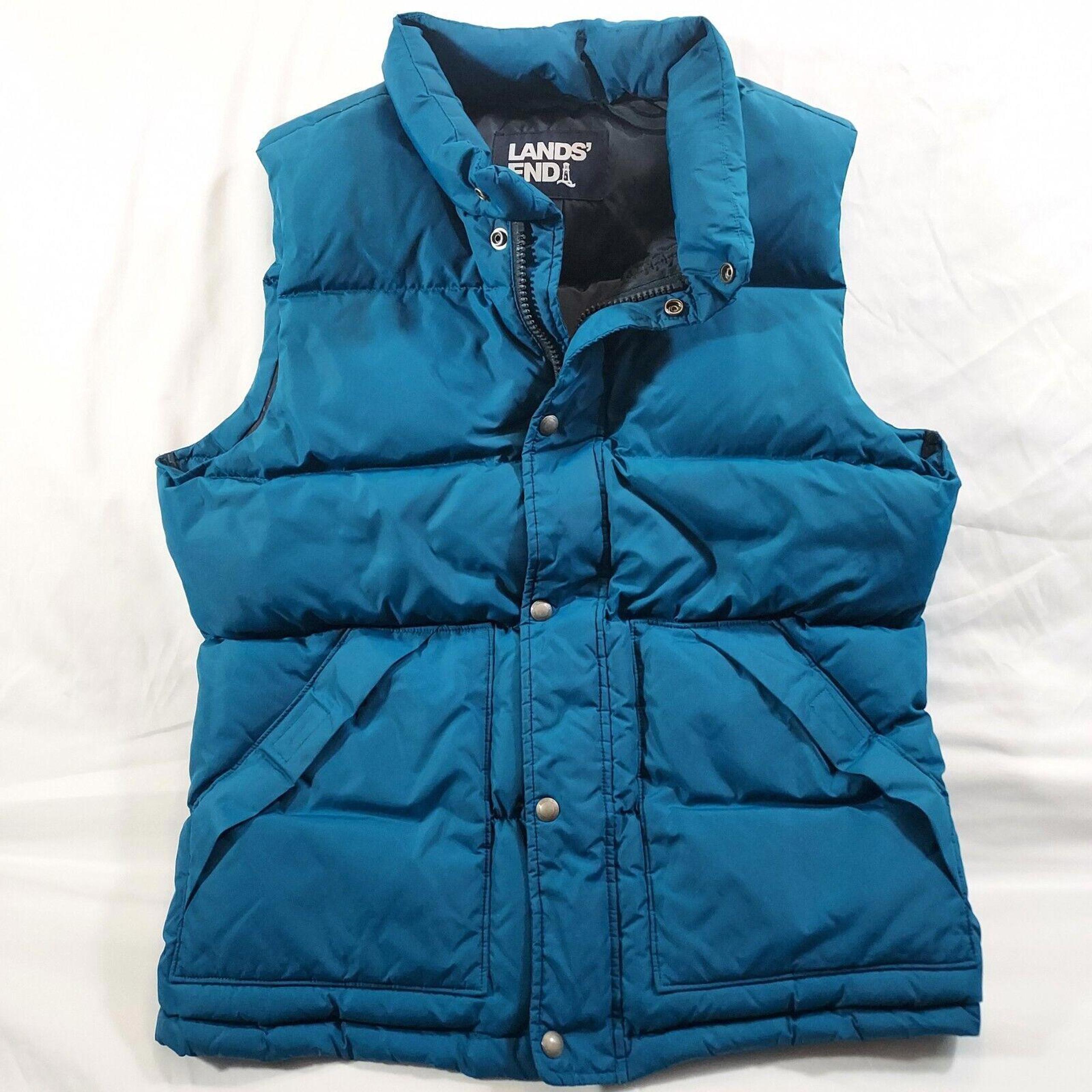 Lands End Mens Winter HyperDRY 600 Down Vest MED. 38-40 Blue 80%Down20%Feather