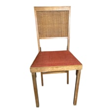 Vintage Leg O Matic Wood Folding Chair Camper RV Airstream Brown Cane Backrest