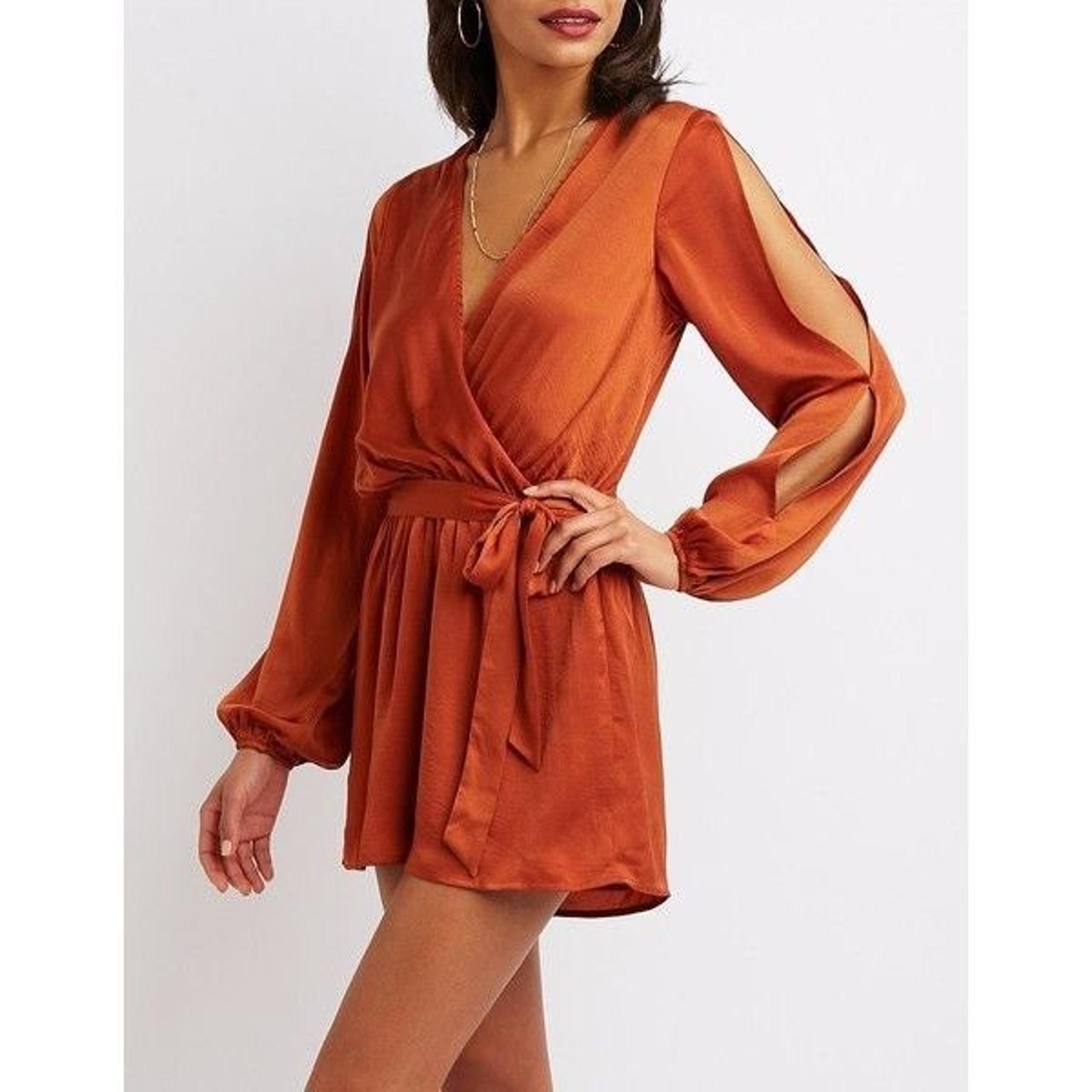 Charlotte Russe Burnt Orange Satin Romper Jumpsuit