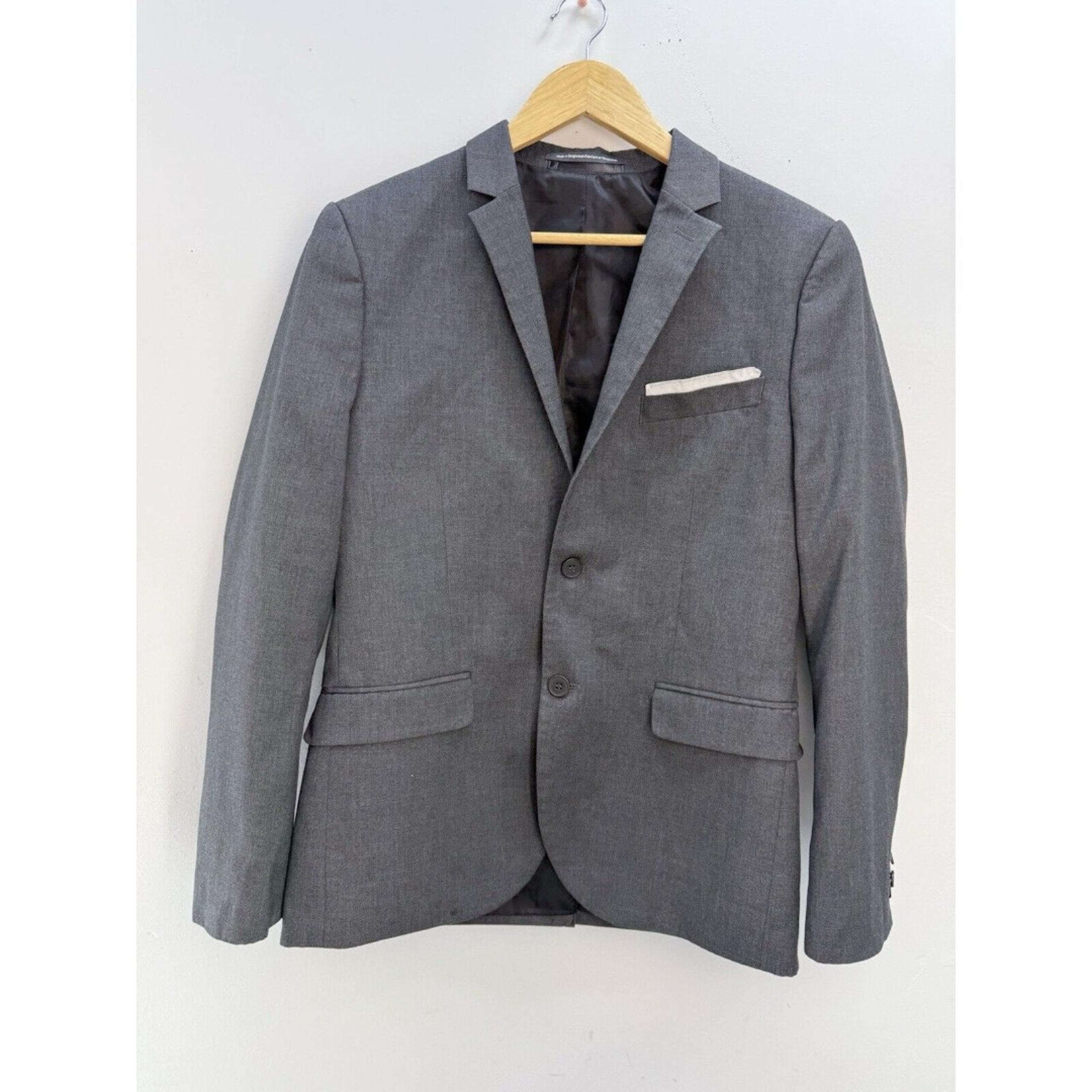 HM Slim Fit Blazer Mens 38R Gray  Elbow Patches Two Button Sport Coat Jacket