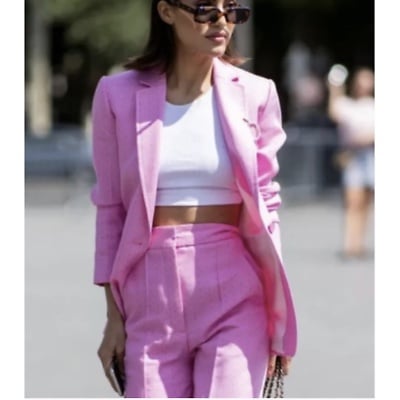 Sandro Savina Pink Pinstripe Dot Suit Blazer Size 36 / US 4