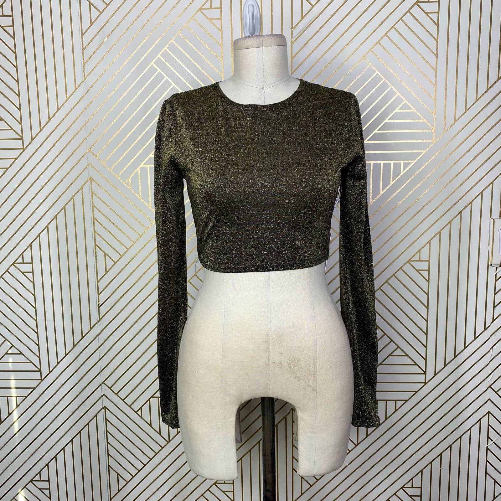 REFORMATION Jupiter Metallic Crop Top In Black Sparkle Size US Small