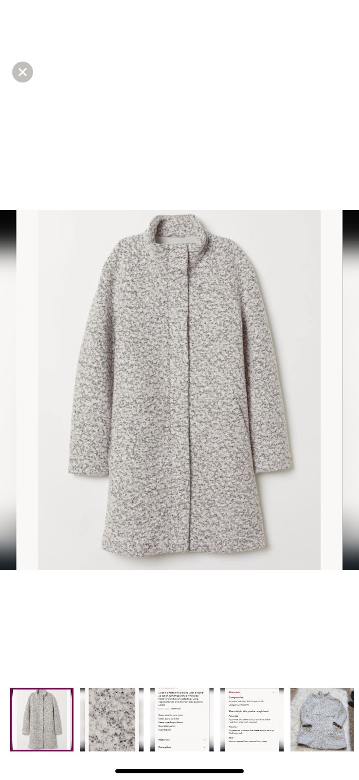 H&M L.o.g.g Black Wool-blend Felted Stand up Collar Coat