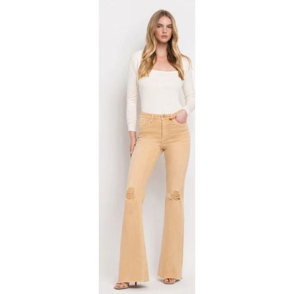 Vervet Dew Drop High Rise Flare Jeans Yellow Gold Womens 29 Raw Hem V3029 80