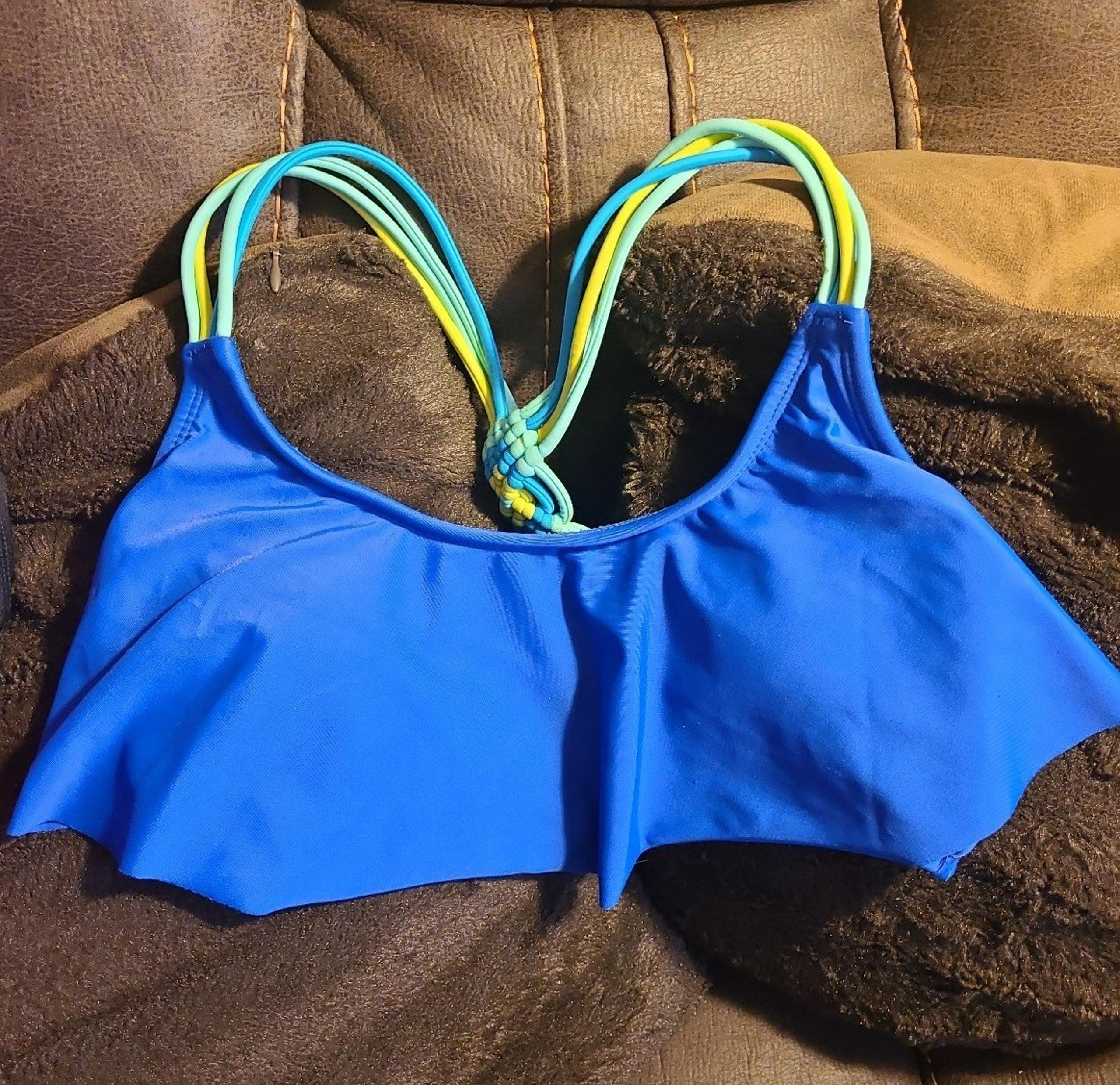 Xhilaration Bikini Top Royal Blue with Multicolored Braided Straps Size M.