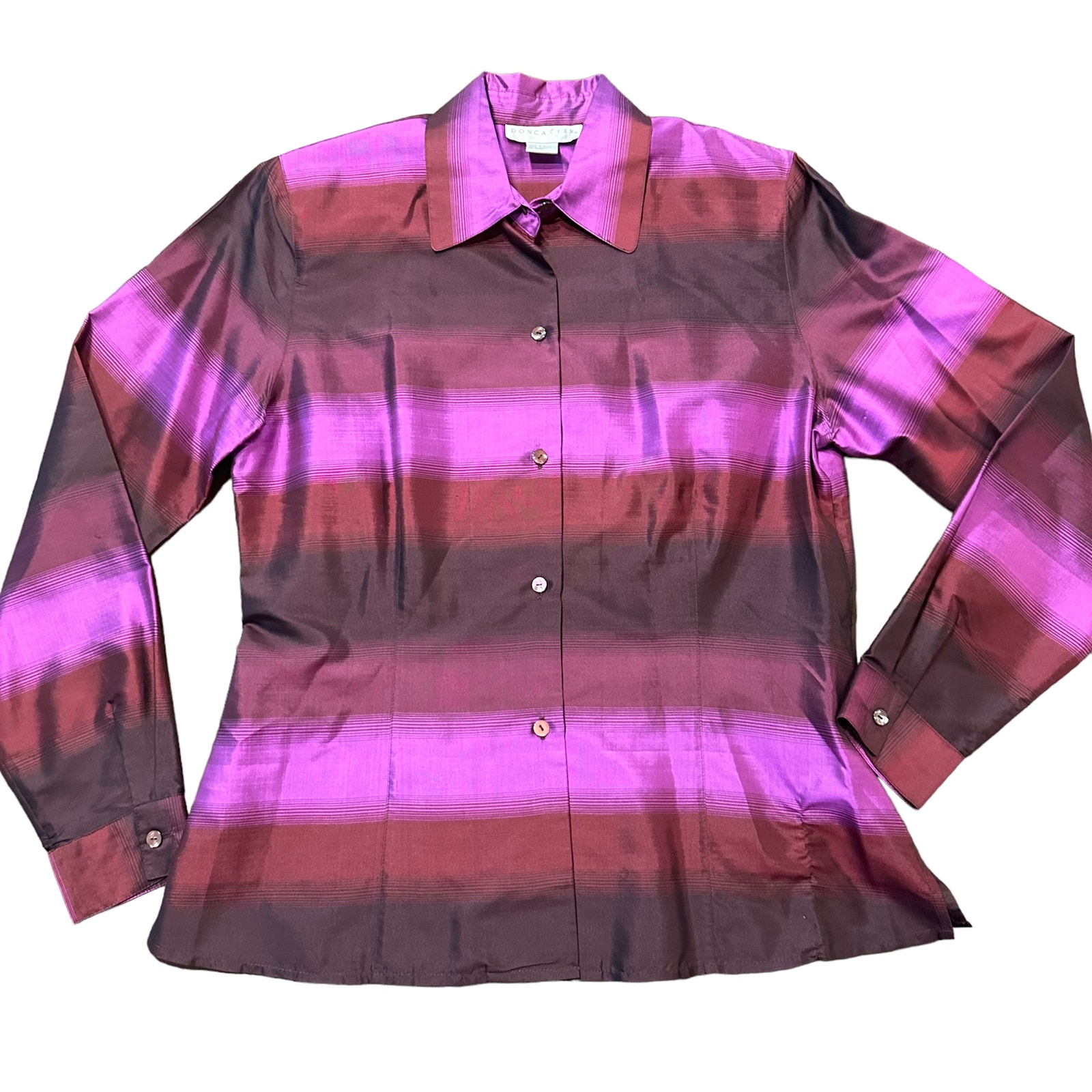 Doncaster Womens silk button down blouse purple stripe size 6