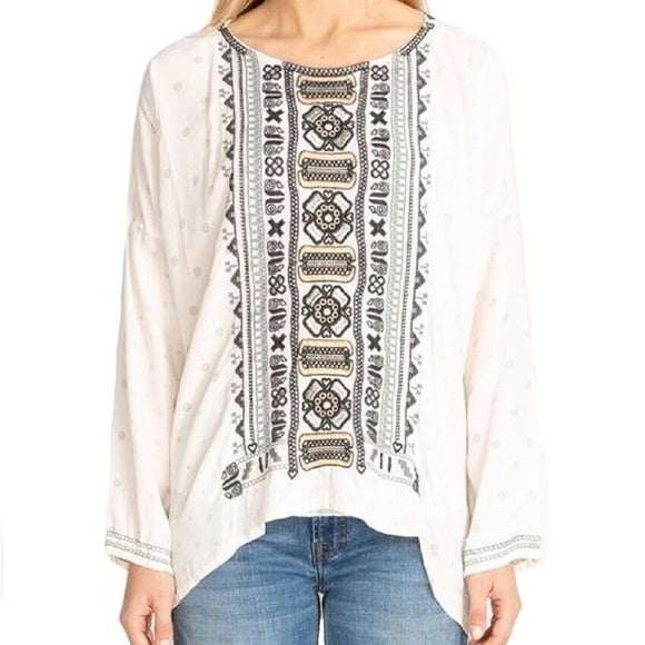 Biya Johnny Was Alka Embroidered Silk Designer Top-Long Sleeve Size M