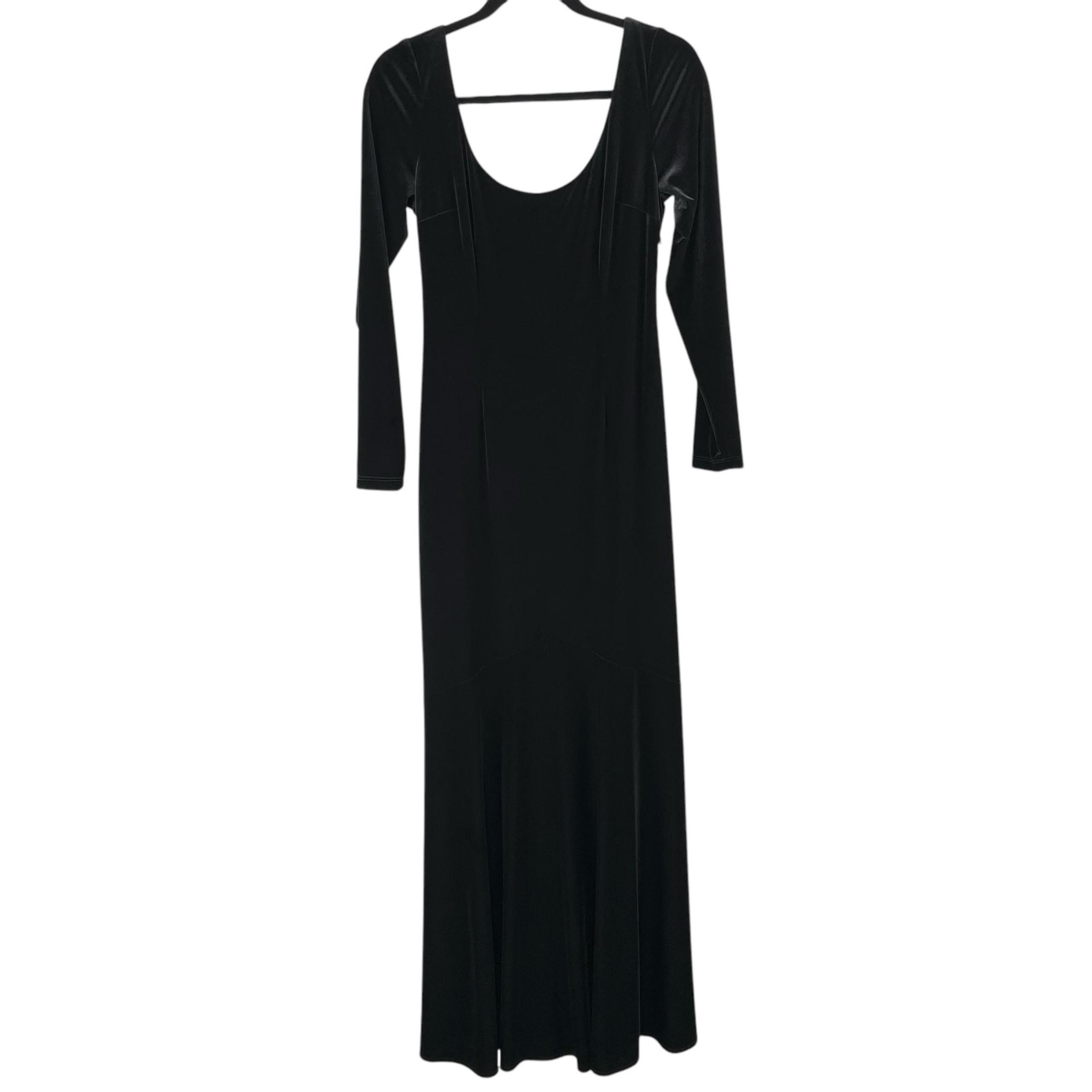 VTG David Meister Black Velvet Formal Open Back Bow Floor Length Maxi Dress 6/XS