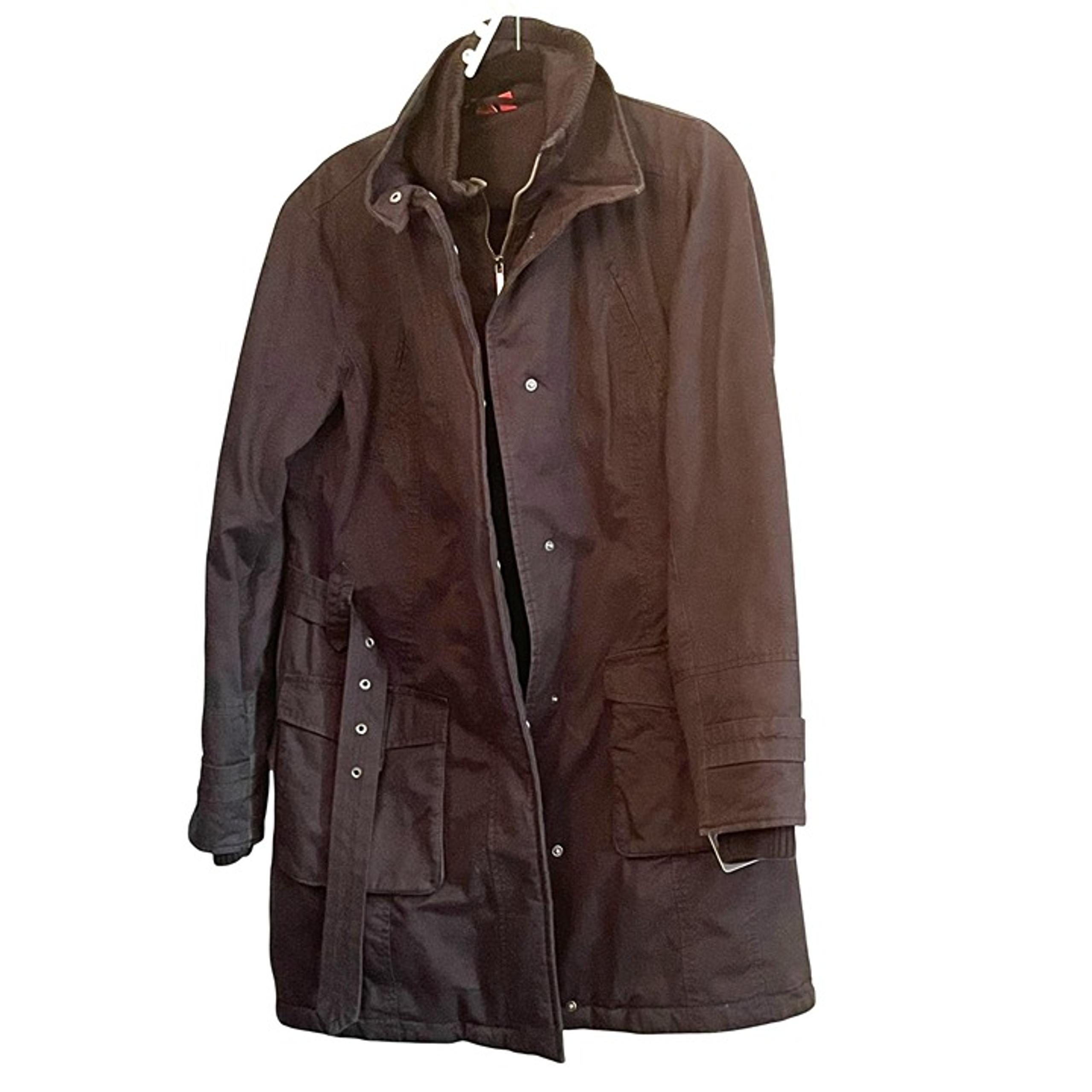 Esprit Womens 10 Black Quilted Lined Parka Jacket Belted Waist & Snap Buttons