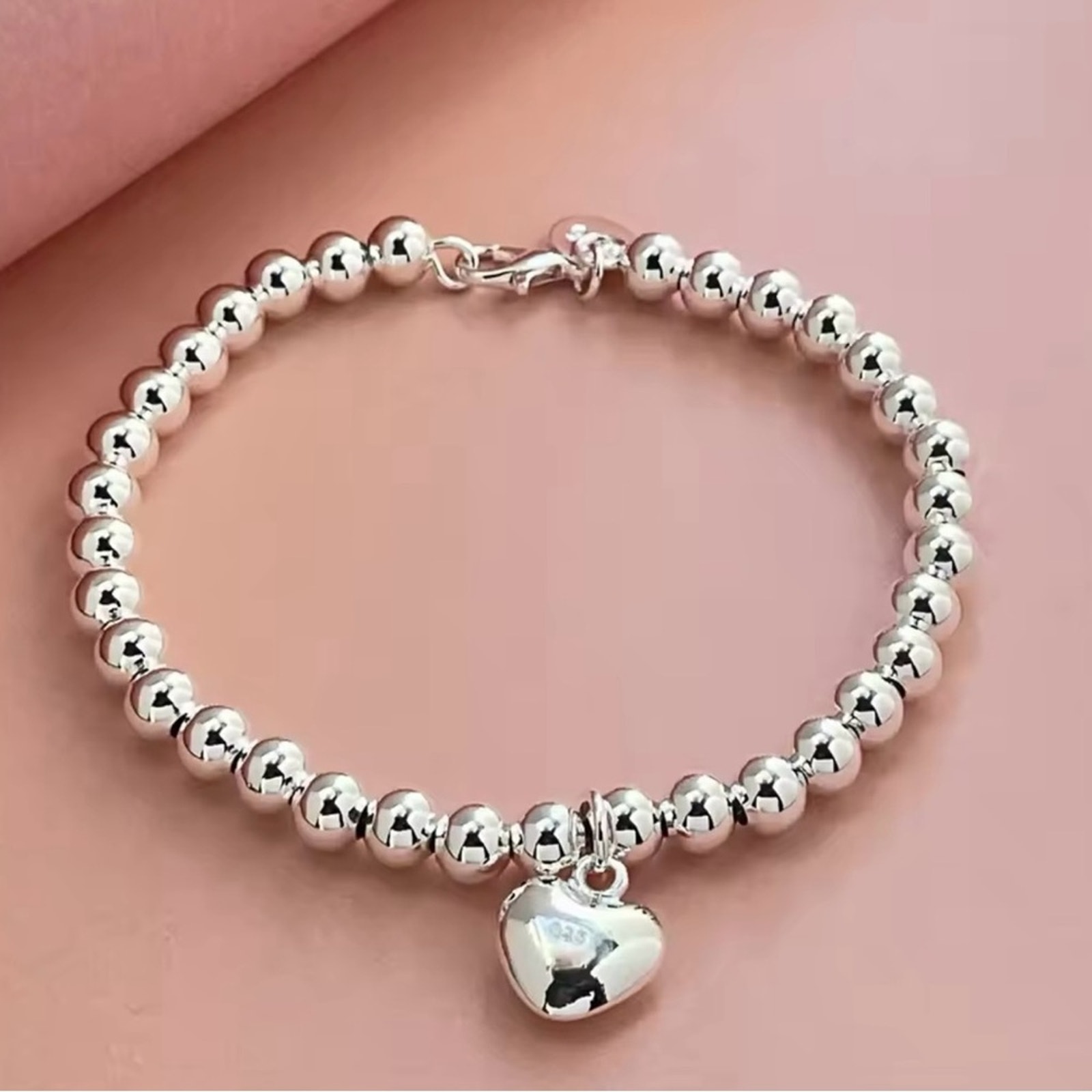 Silver Heart Beaded Bracelet