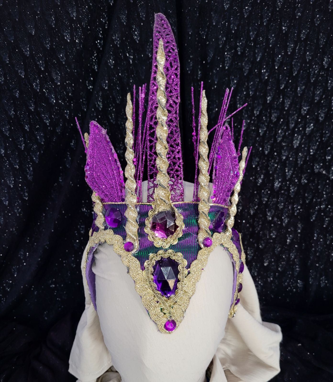 Regal Purple Crown w gold sparkle for Halloween. Fabulous Fairy Queen headpiece