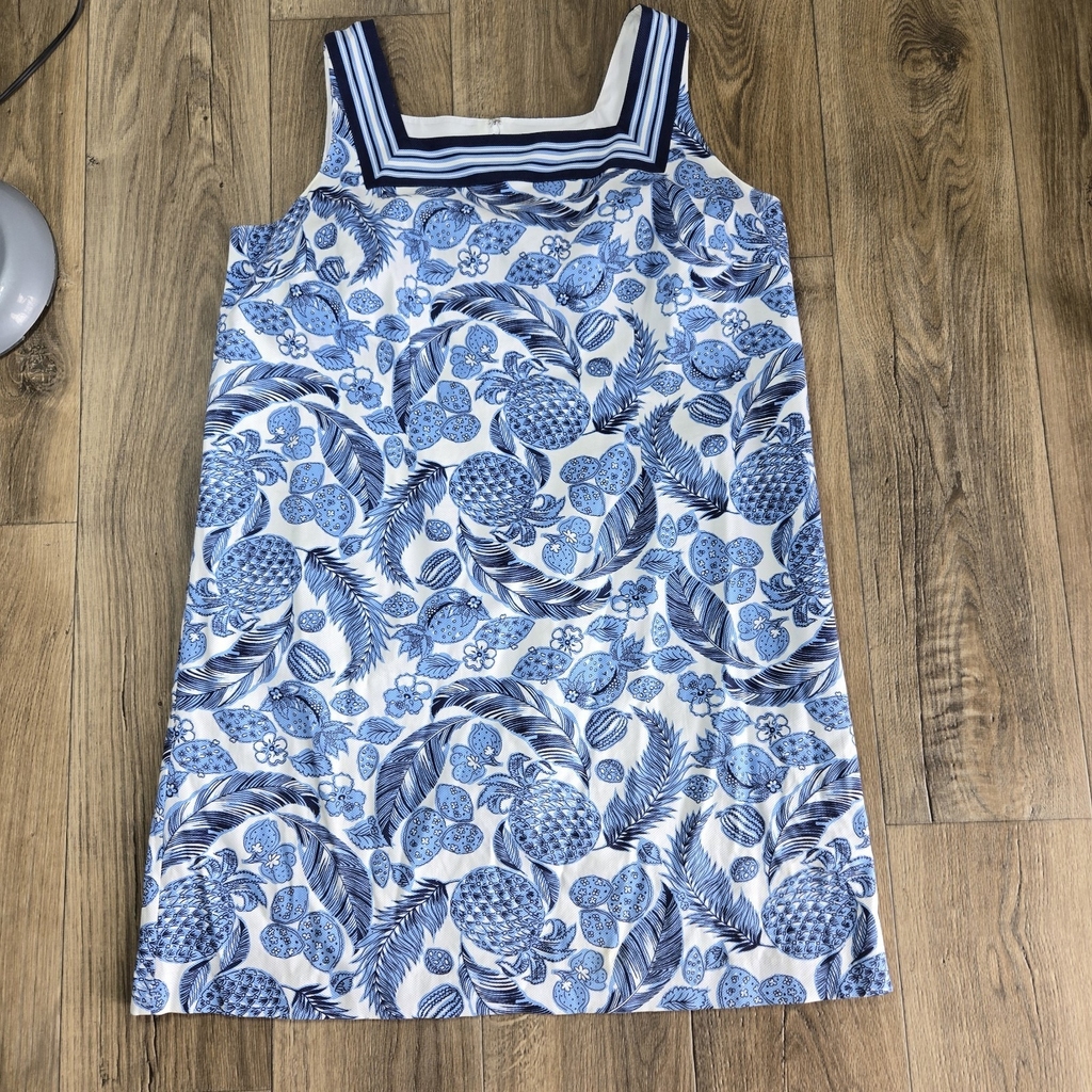 TALBOTS Petite 20w Textured Square Neck Dress PINEAPPLE Blue Sleeveless Coastal