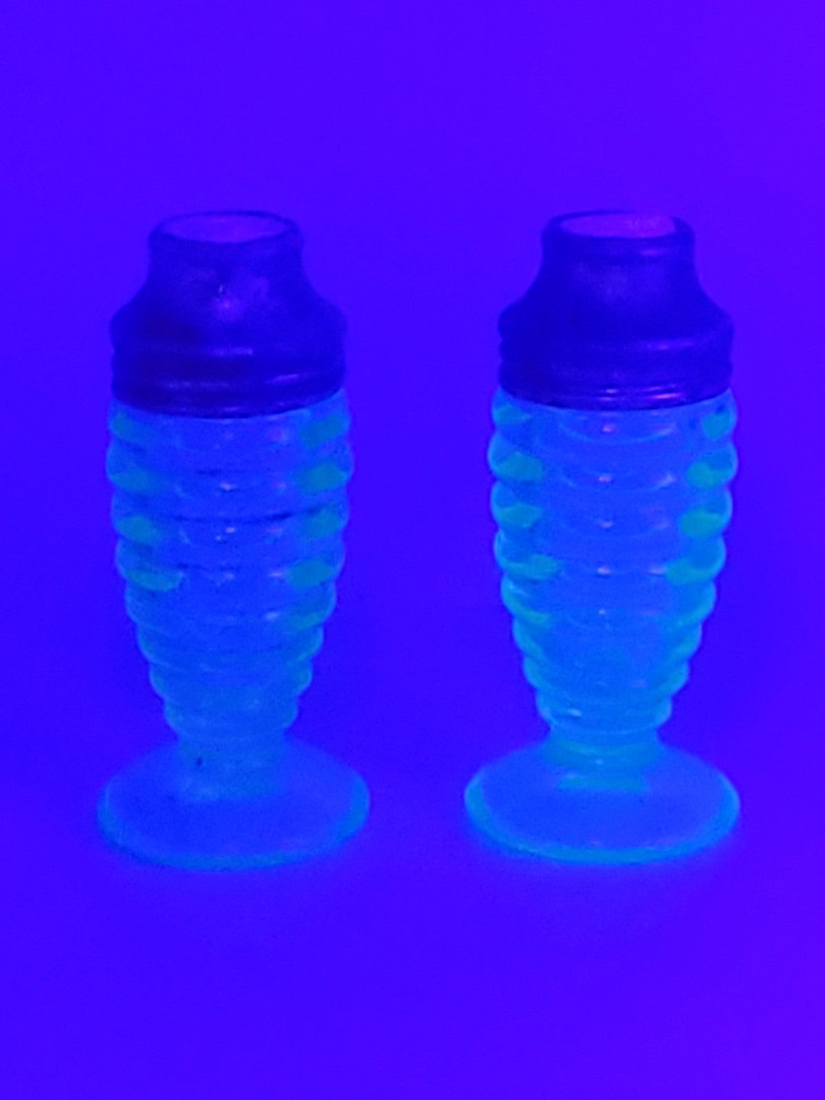 Rare green depression glass uranium glass salt and pepper shakers by Hazel Atlas