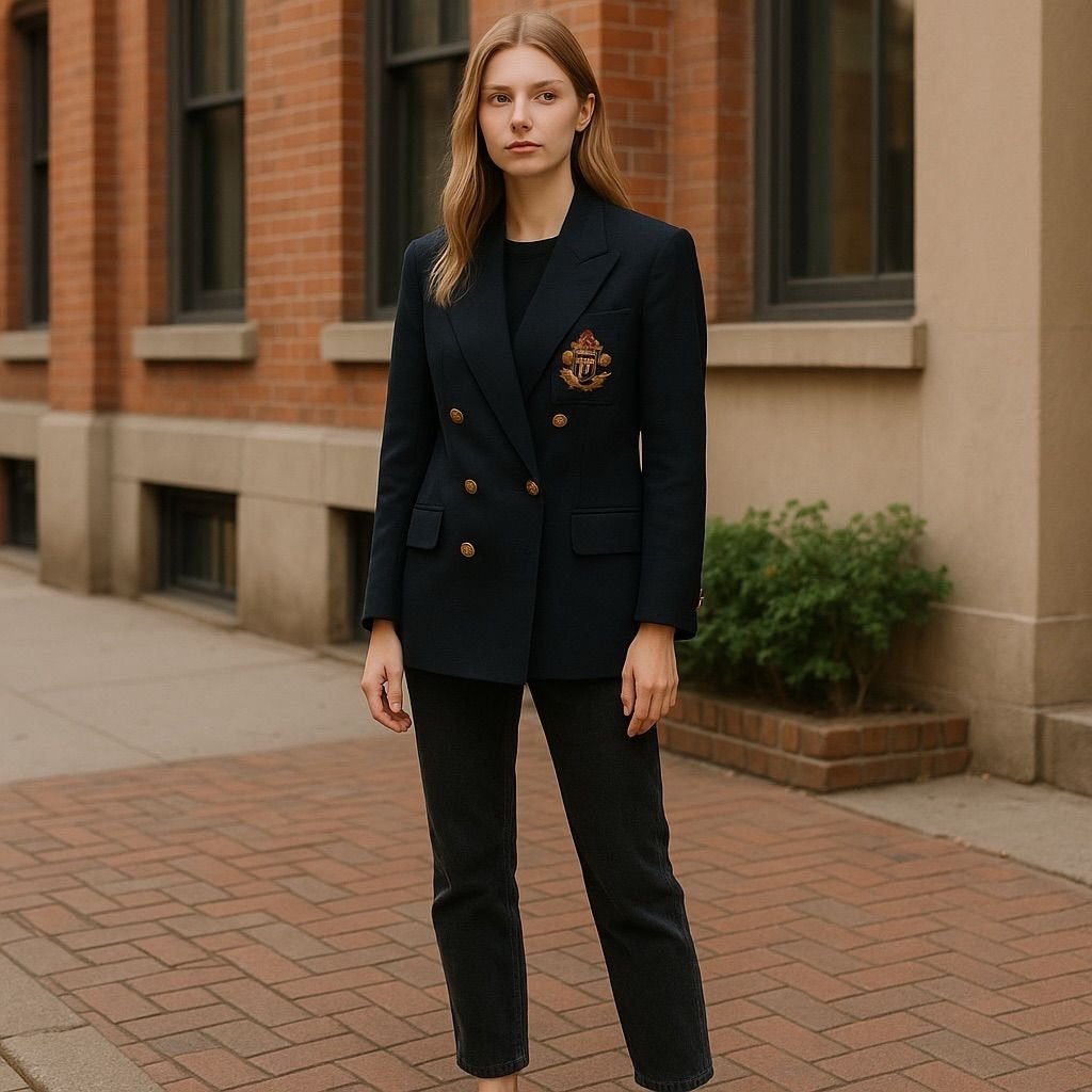 Ralph Lauren Vintage Black Military double breasted Blazer Size 6 Gold Button