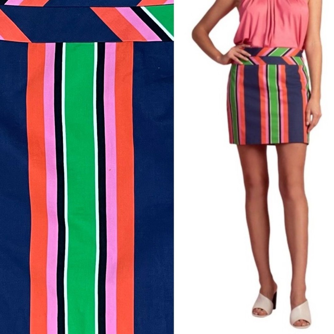 Trina Turk Free Time Striped Mini Skirt Navy Orange Sz 10
