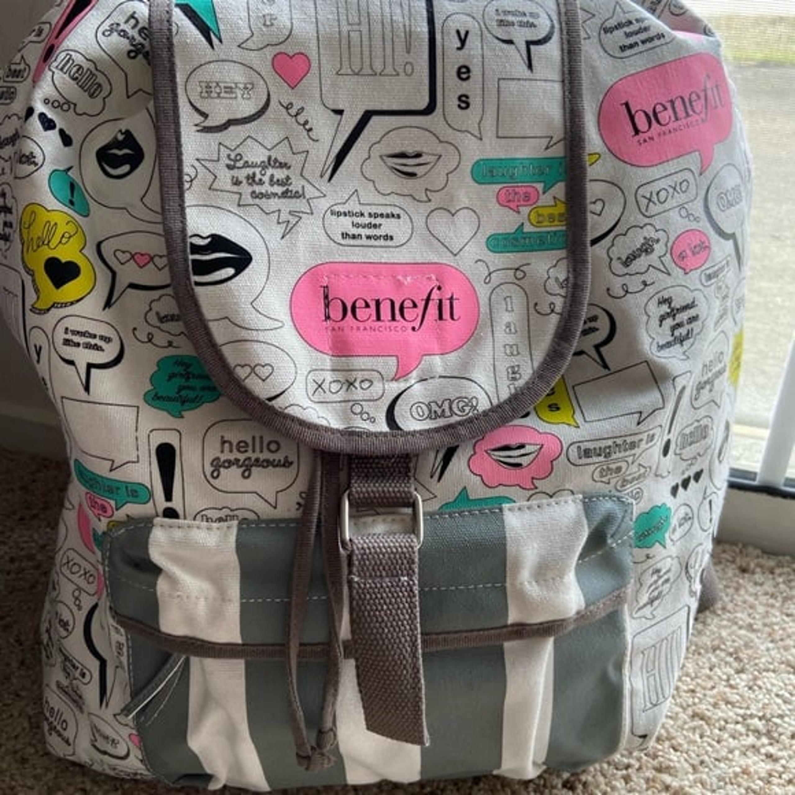 BRAND NEW Exclusive Benefit thought bubble canvas backpack - Benefit Cosmetics