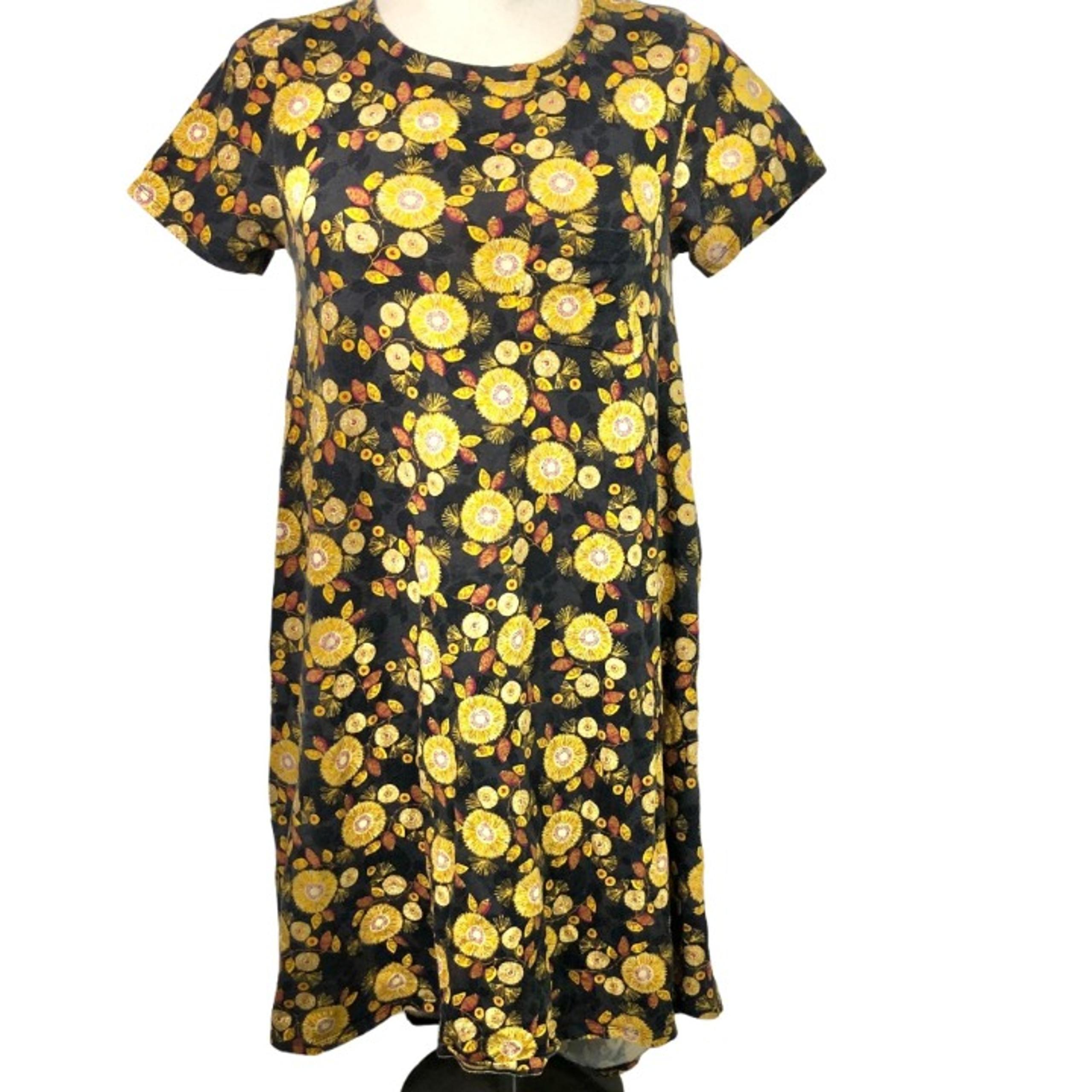 LuLaRoe Carly Dress XS Black with Yellow Floral Design 2413
