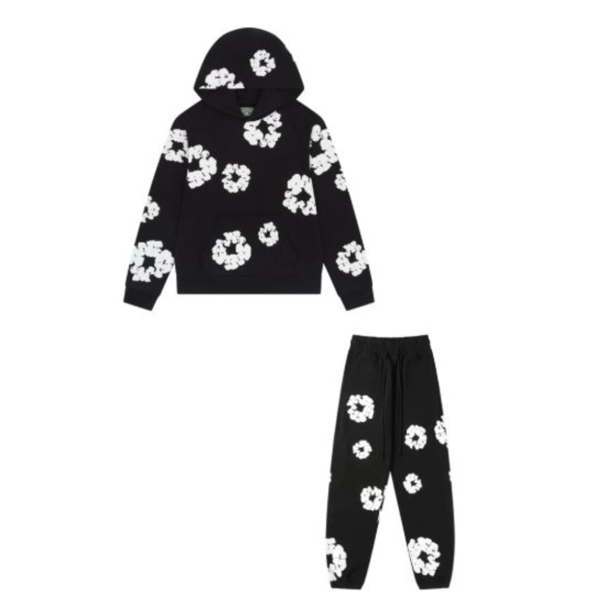 Denim Set Hoodie and Sweatpants Black and White Men Size Small - Tears