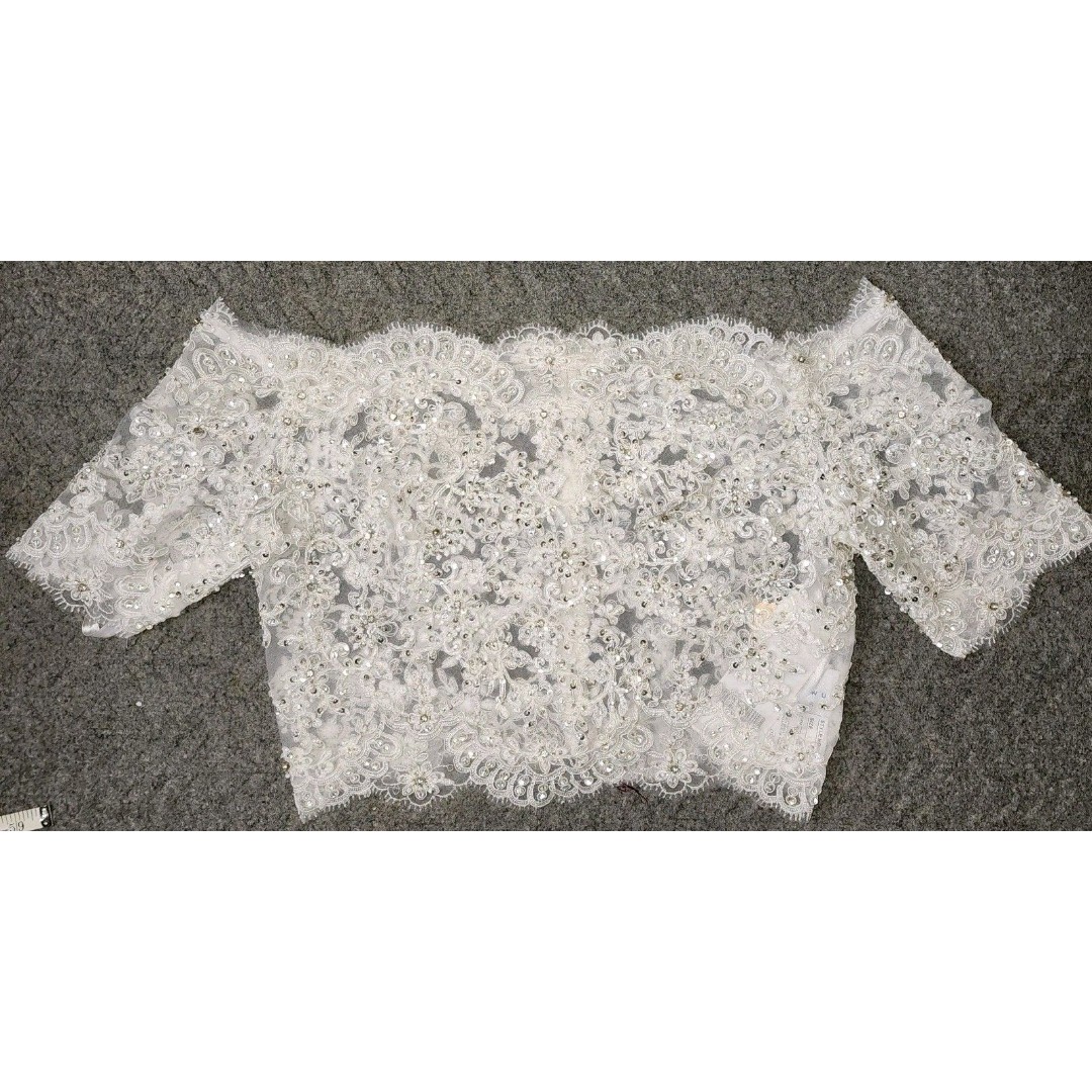 House Of Wu Bridal Lace Sparkle Off Shoulder Coverup Sz 16 BeadButton See Pics