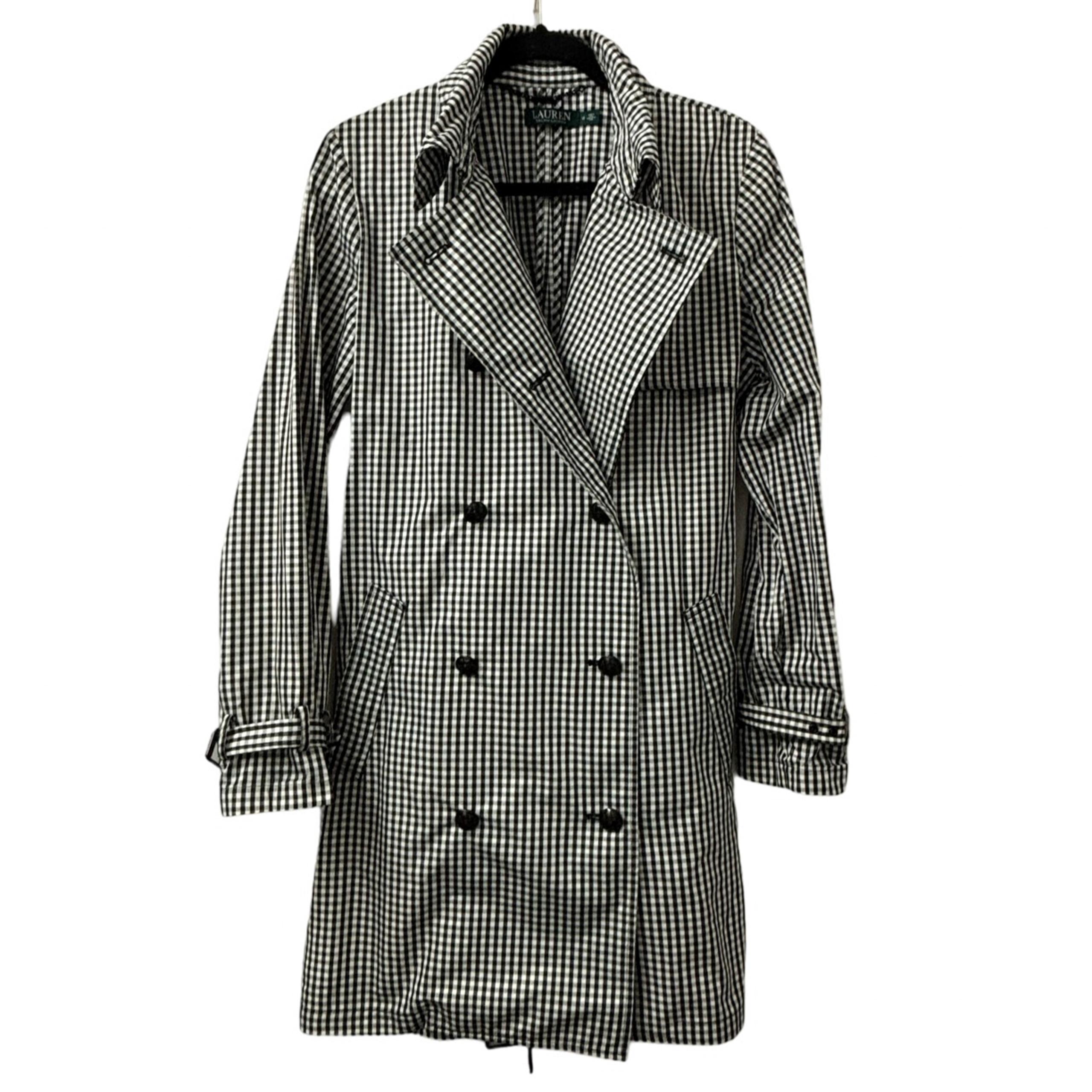 Ralph Lauren Women’s Gingham Rain Coat Black and White RL Crest Buttons Size 12